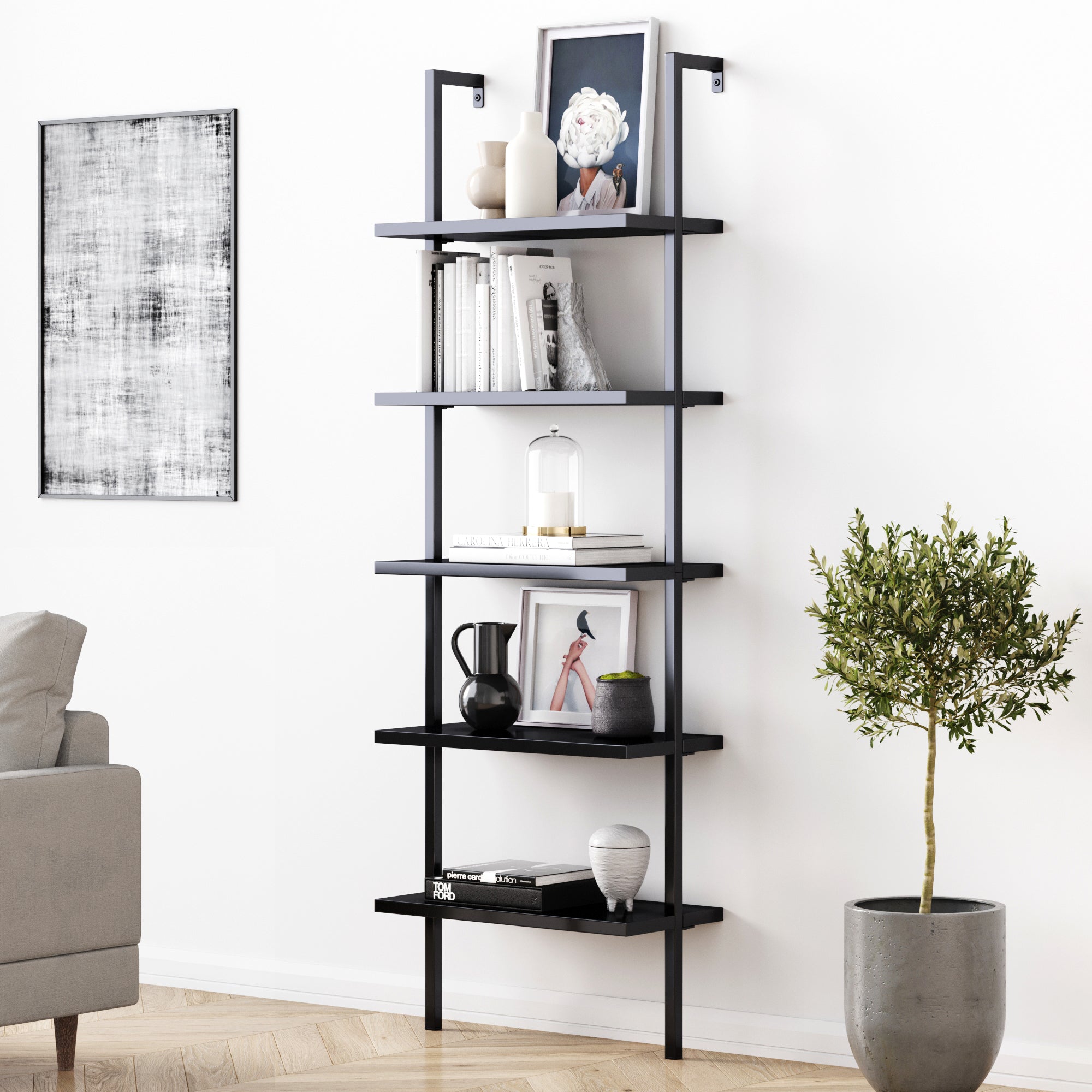 5 - Shelf Ladder Bookshelf Black - Nathan James