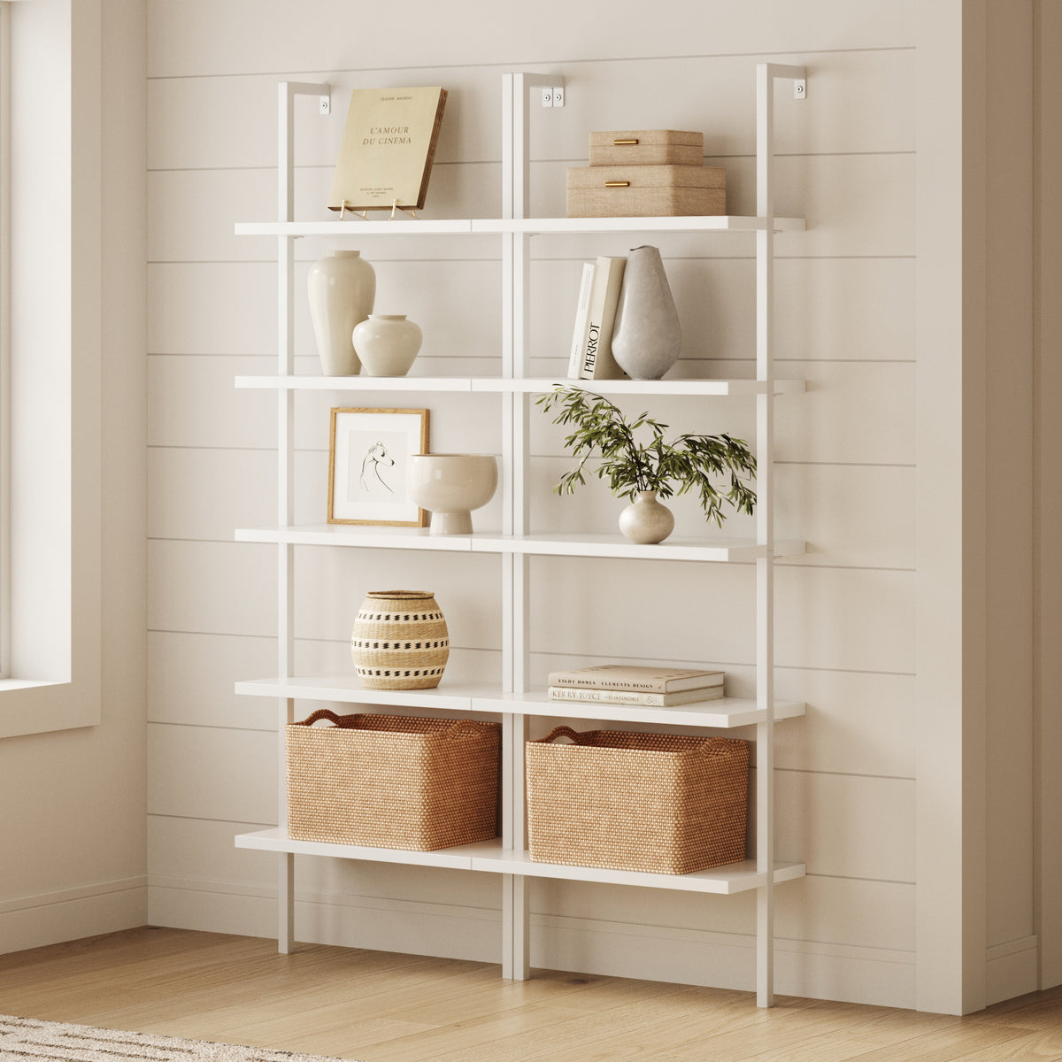 5-Shelf Coastal Ladder Bookshelf White (Set of 2) - Nathan James