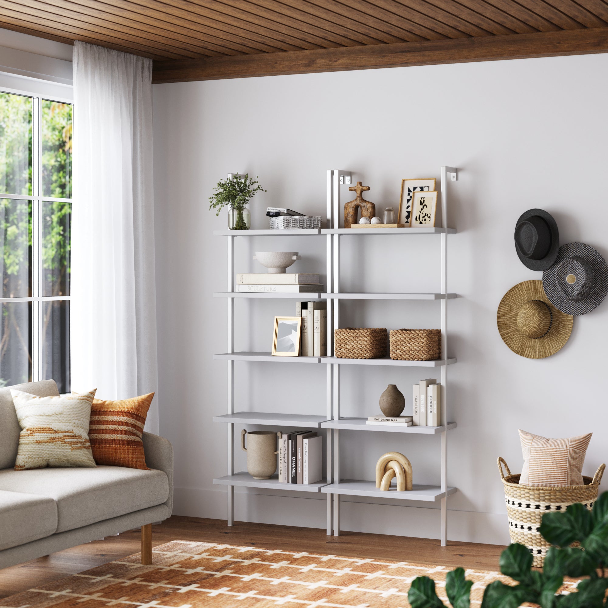 5 - Shelf Coastal Ladder Bookshelf White (Set of 2) - Nathan James
