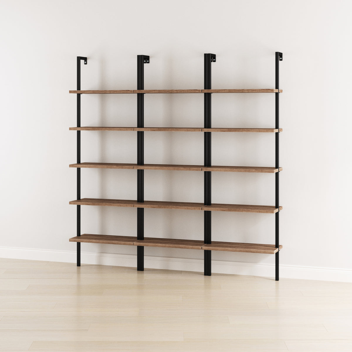 5-Shelf Ladder Bookshelf Oak Matte Black (Set of 3) - Nathan James