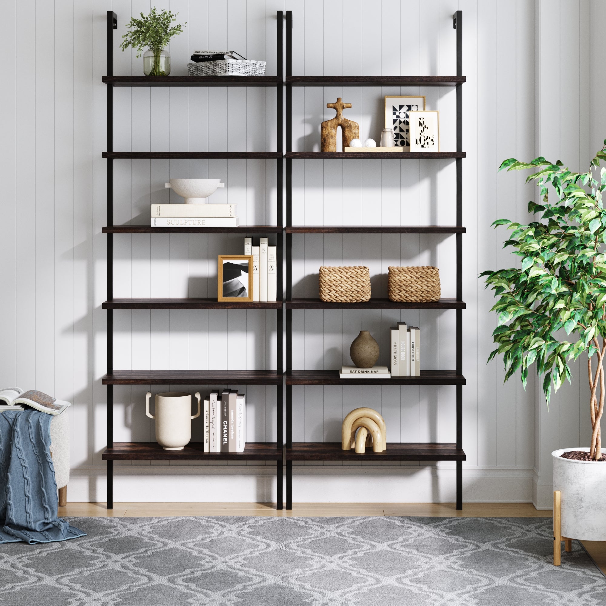 6 - Shelf Bookcase Nutmeg Matte Black (Set of 2) - Nathan James