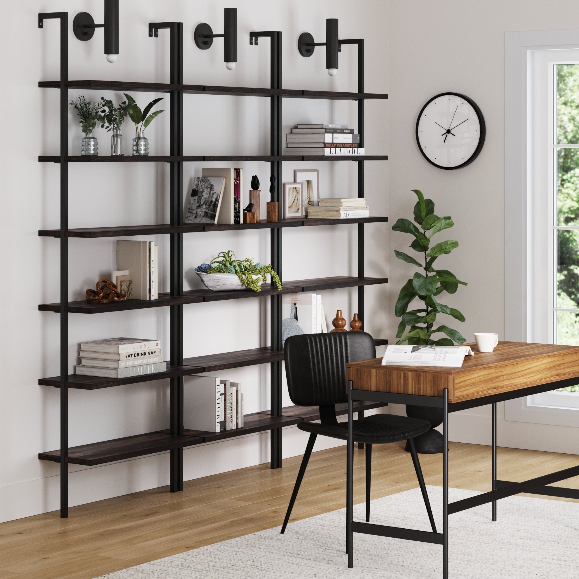 6 - Shelf Bookcase Nutmeg Matte Black (Set of 3) - Nathan James