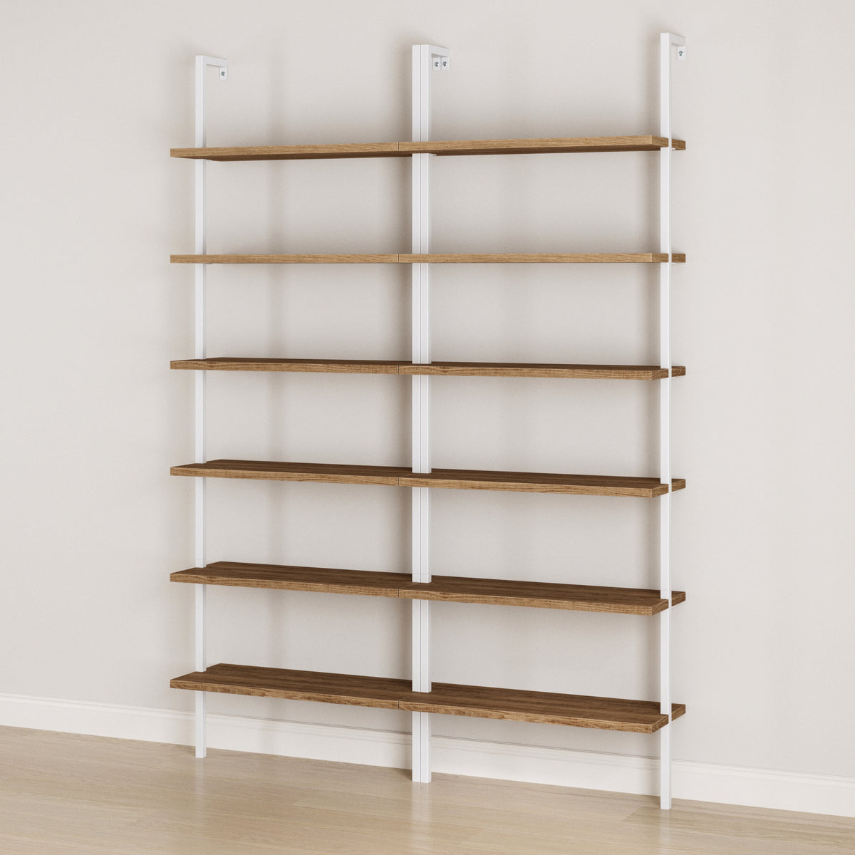 6-Shelf Bookcase Oak Matte White (Set of 2) - Nathan James