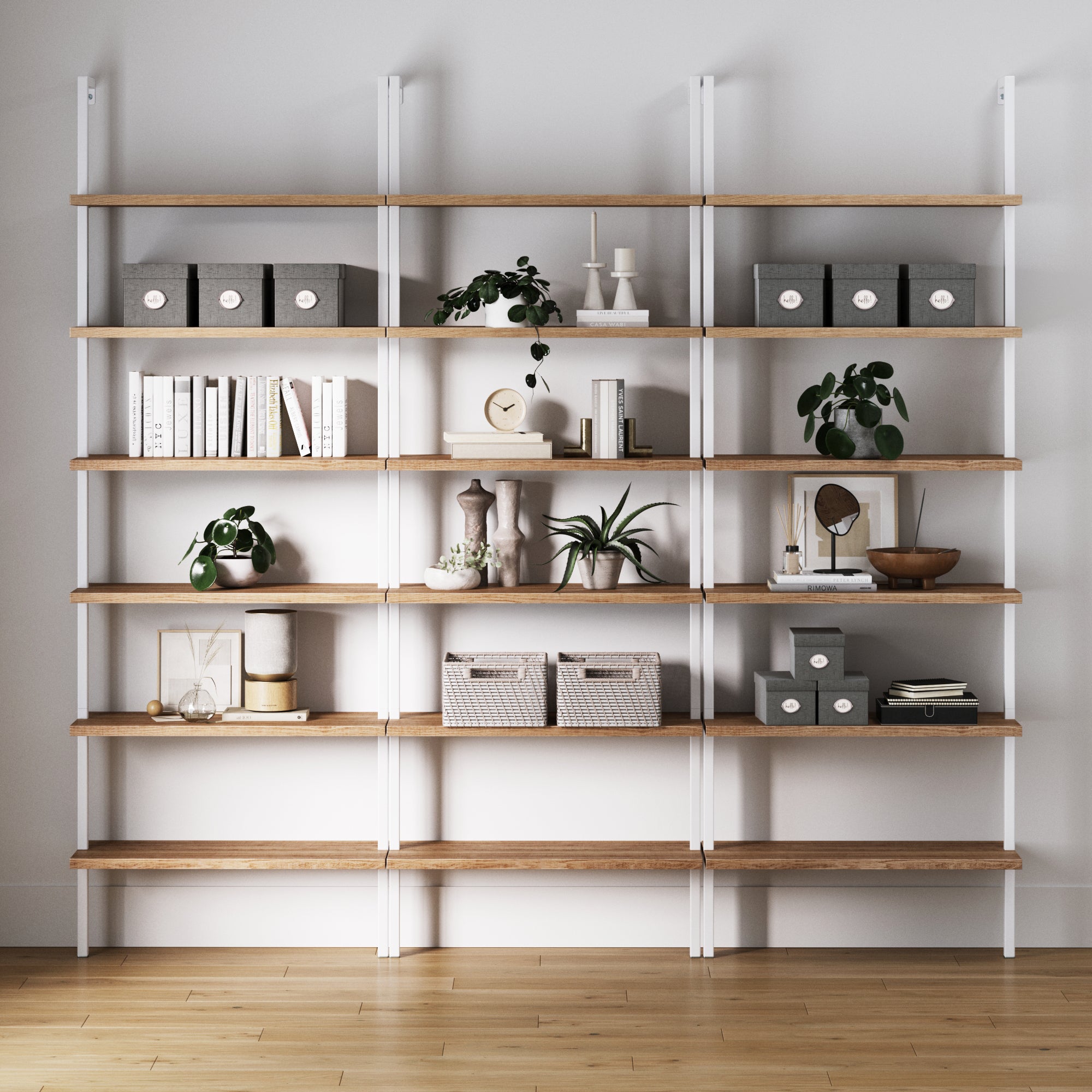 6 - Shelf Bookcase Oak Matte White (Set of 3) - Nathan James