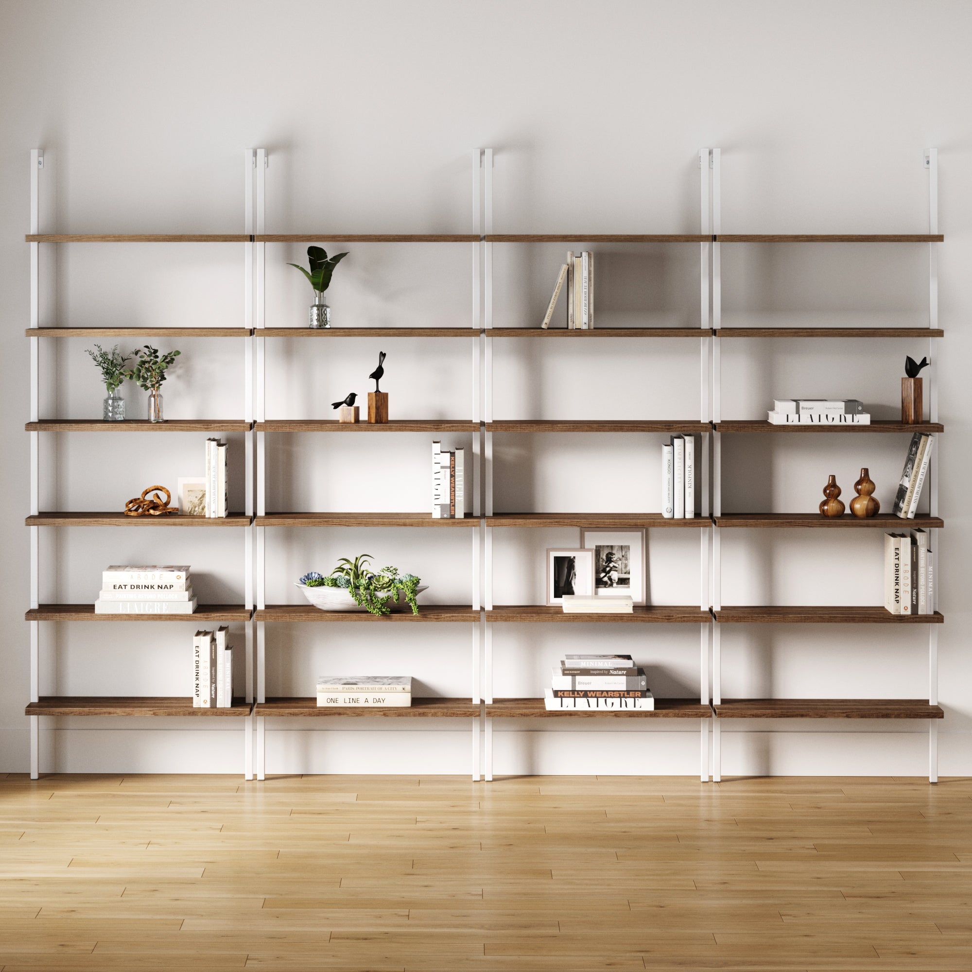 6 - Shelf Bookcase Oak Matte White (Set of 4) - Nathan James
