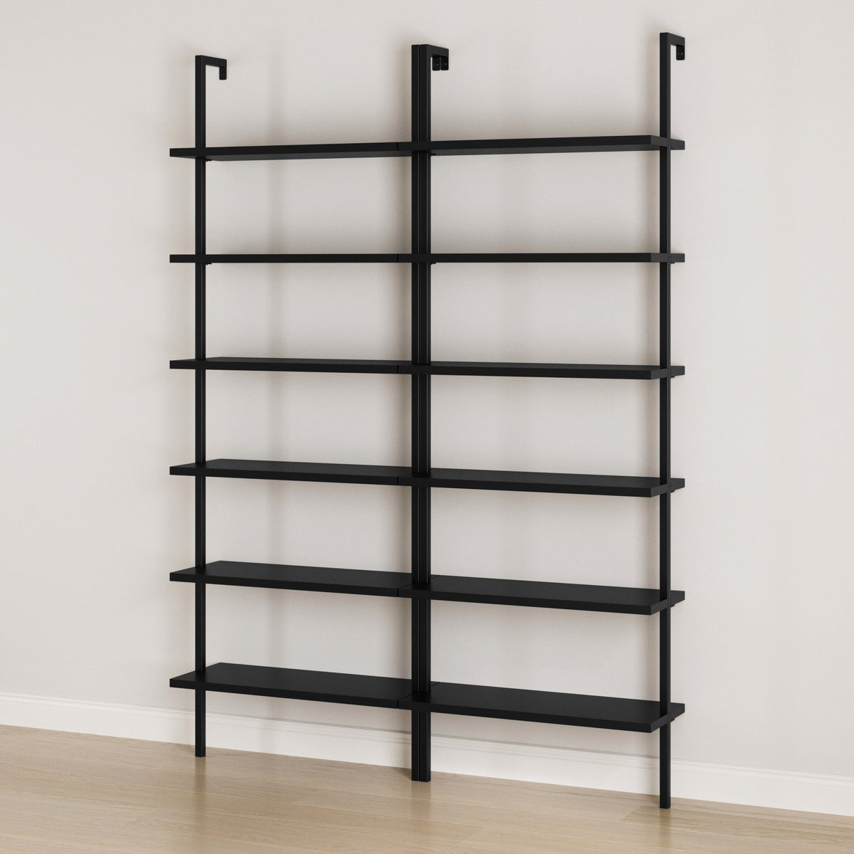 6-Shelf Wall Mount Bookshelf Black (Set of 2) - Nathan James