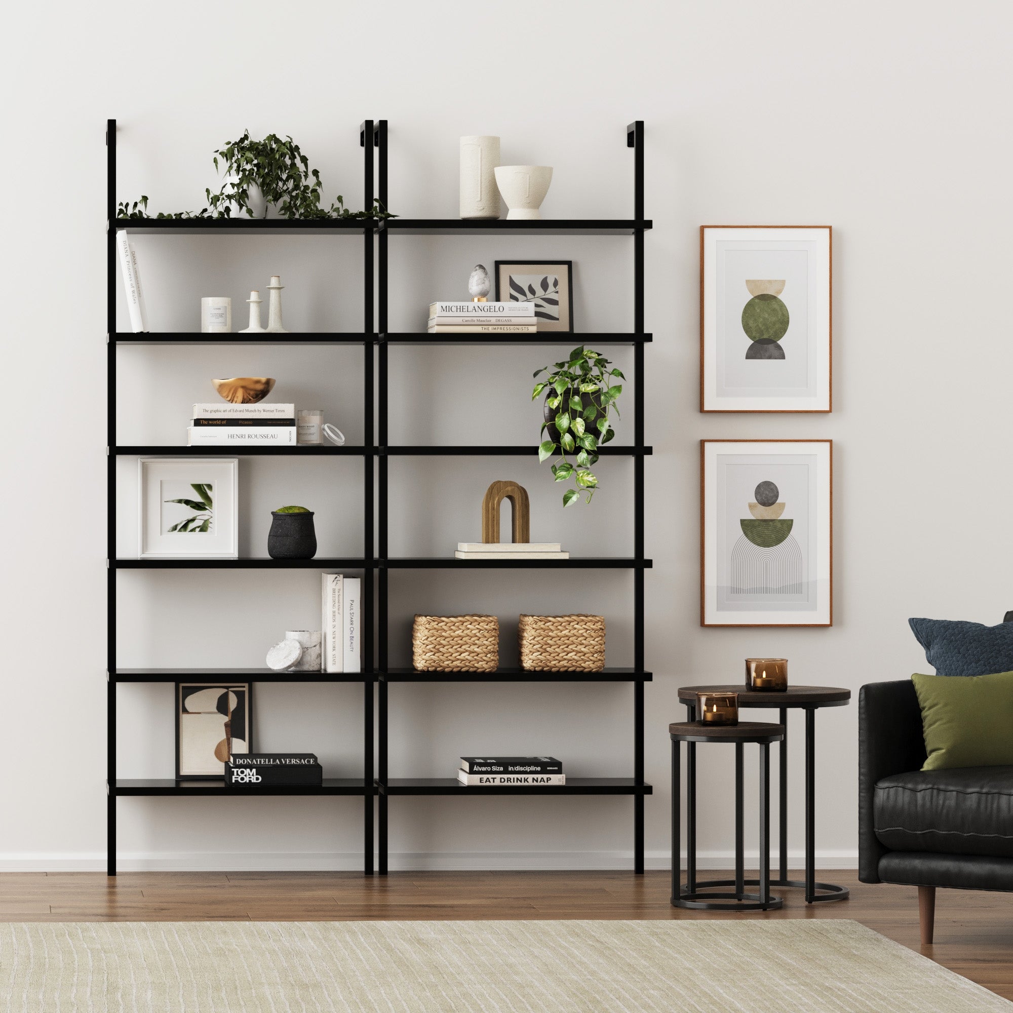 6 - Shelf Wall Mount Bookshelf Black (Set of 2) - Nathan James