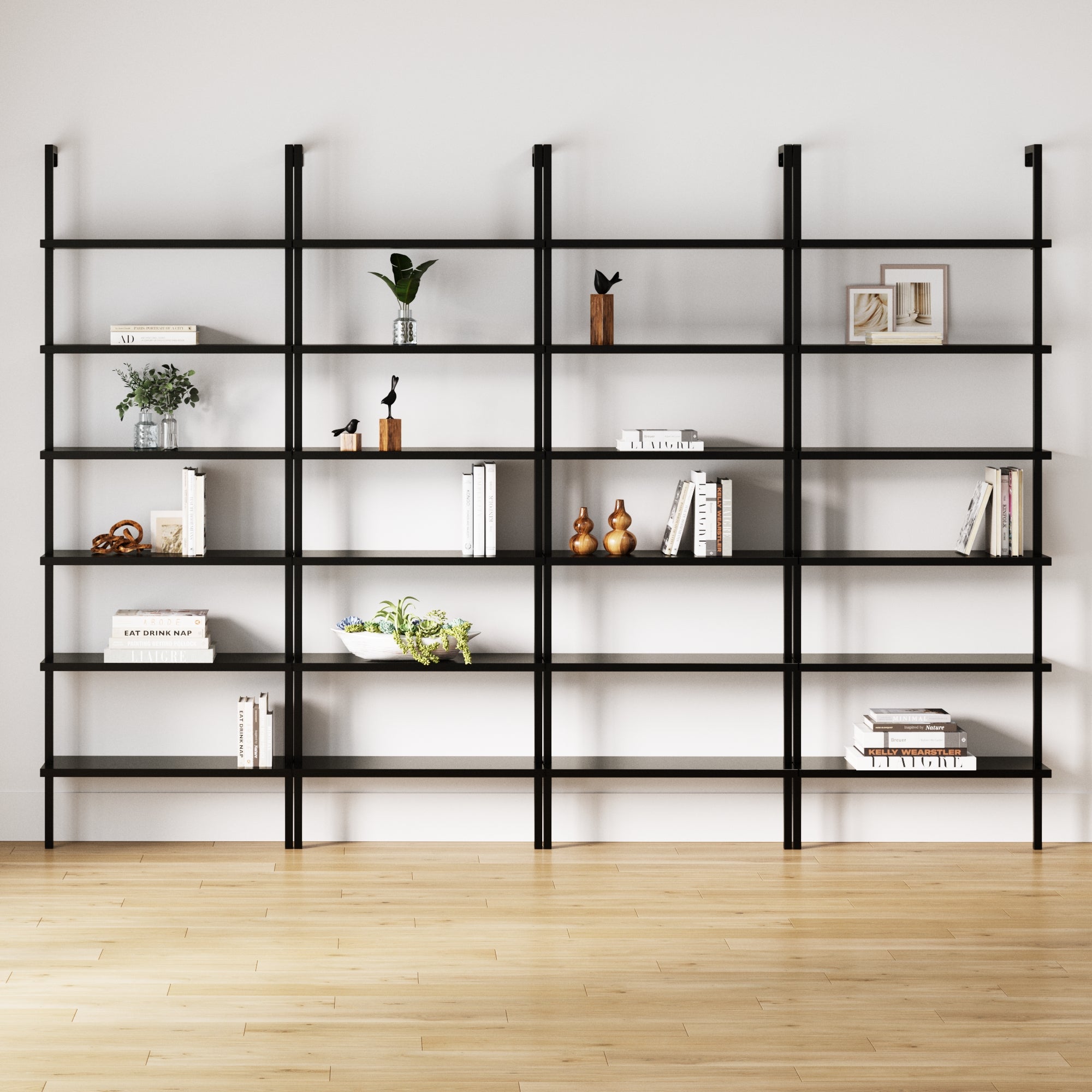 6 - Shelf Wall Mount Bookshelf Black (Set of 4) - Nathan James