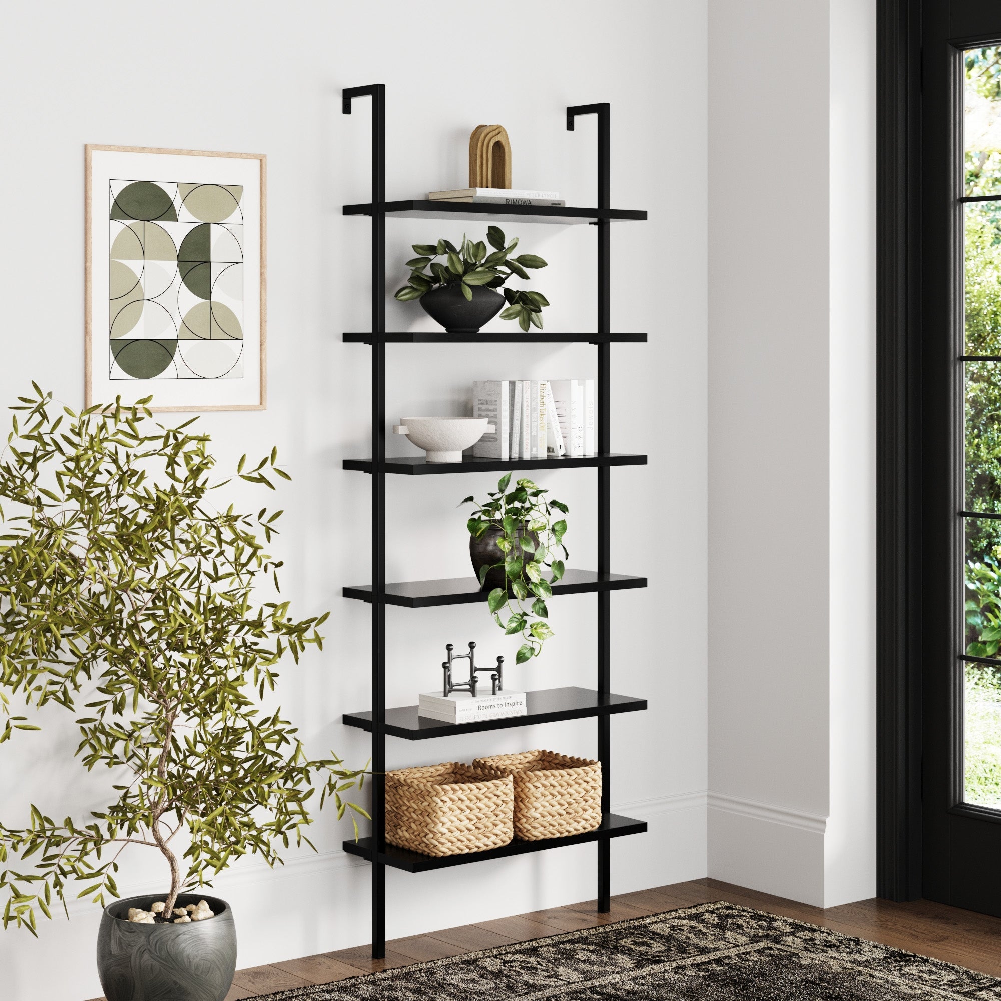 6 - Shelf Ladder Bookshelf Black - Nathan James