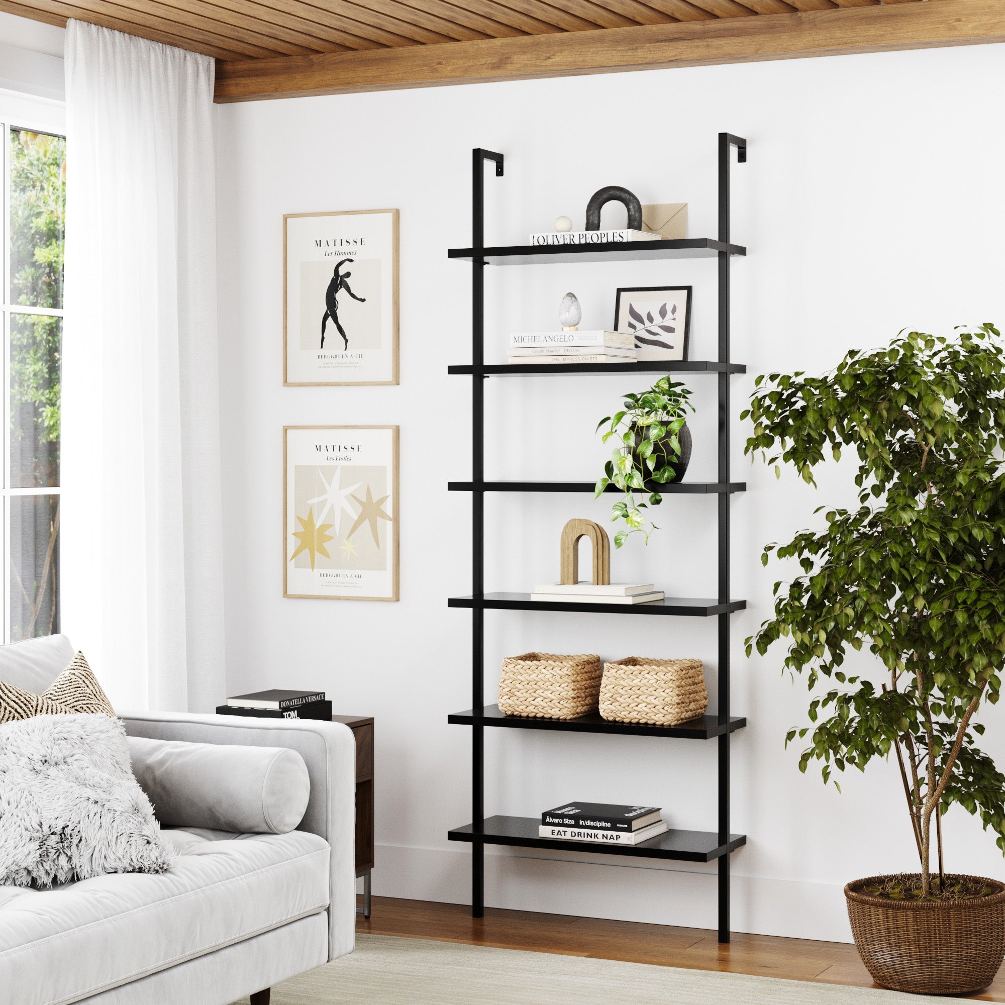 6 - Shelf Ladder Bookshelf Black - Nathan James