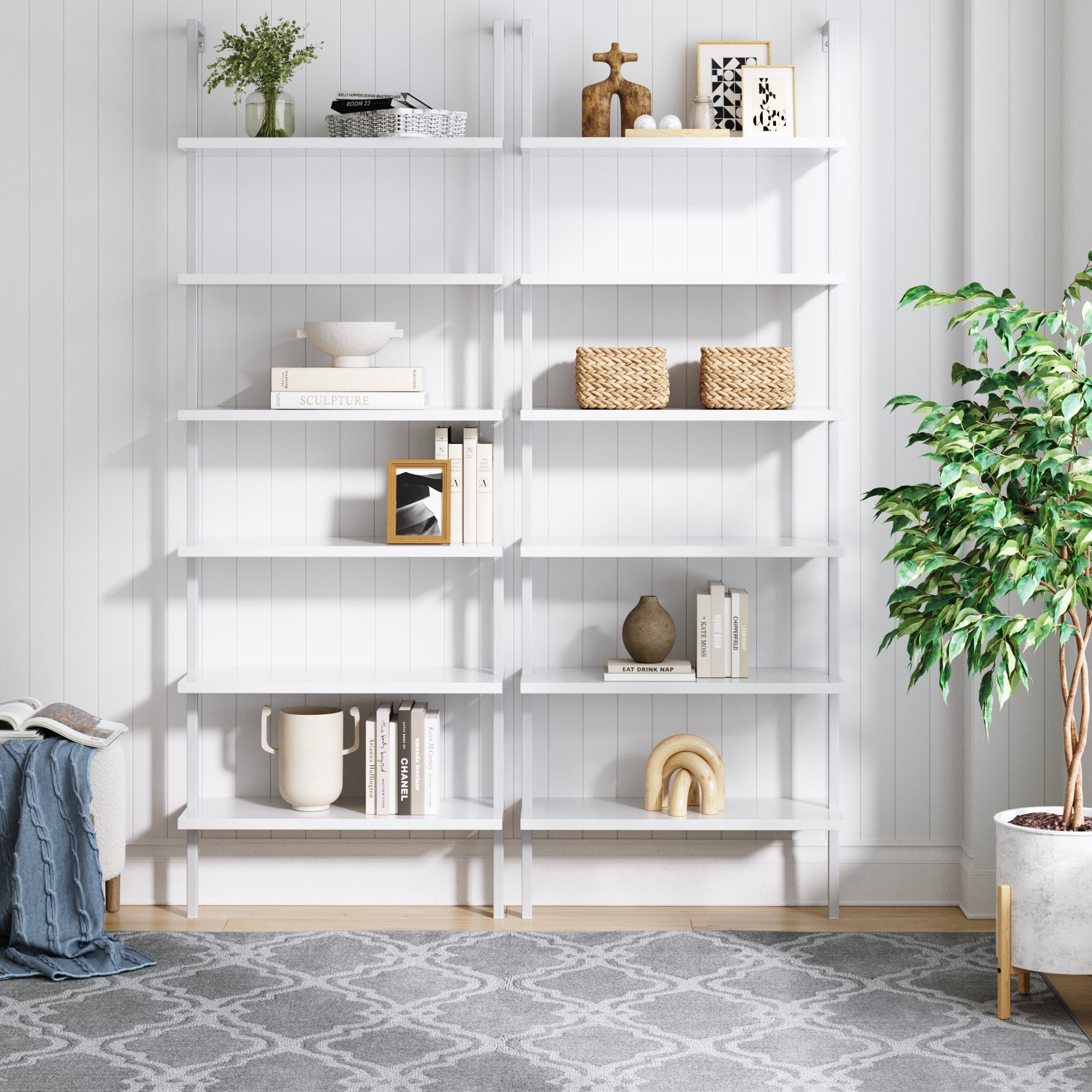 6 - Shelf Ladder Bookshelf White (Set of 2) - Nathan James