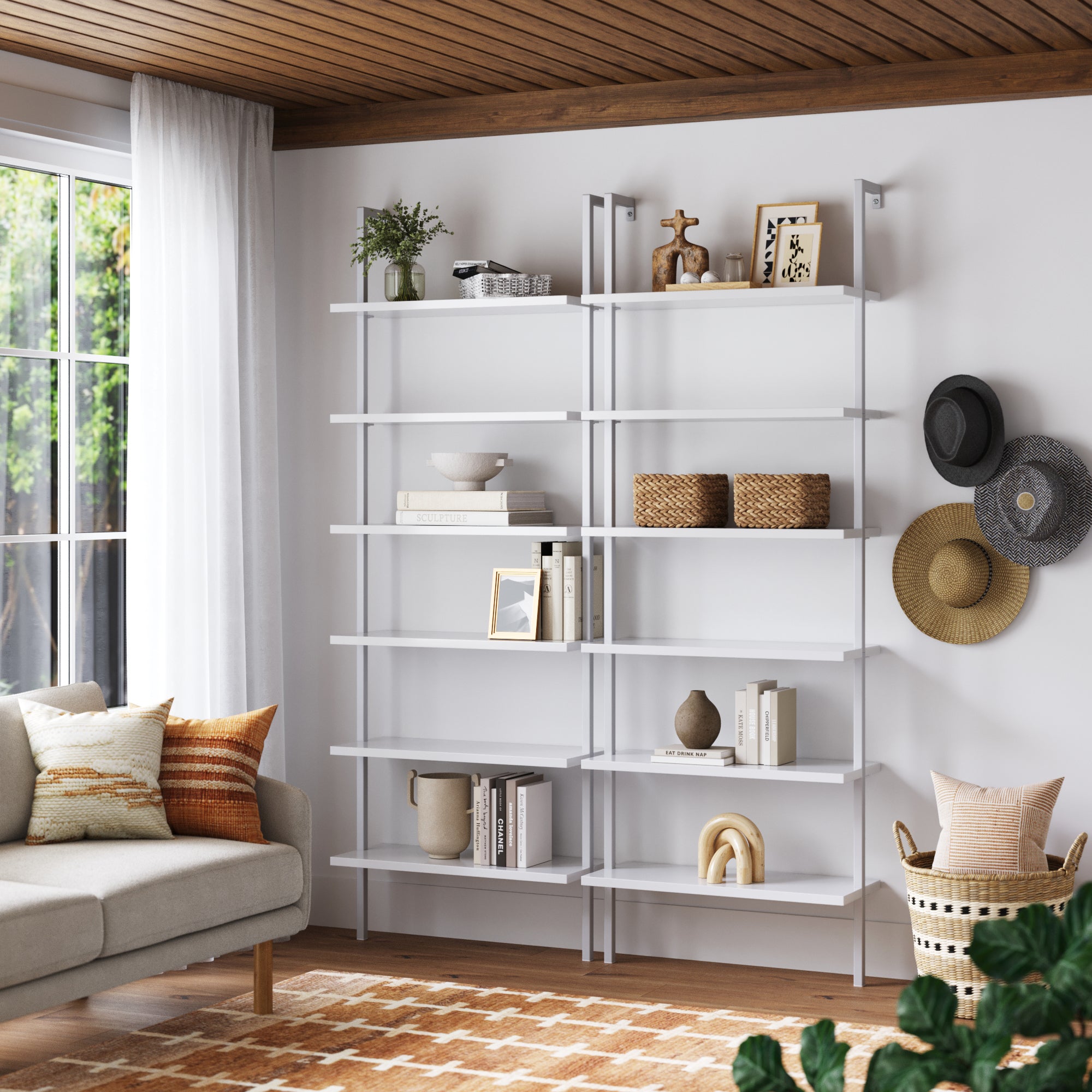 6 - Shelf Ladder Bookshelf White (Set of 2) - Nathan James