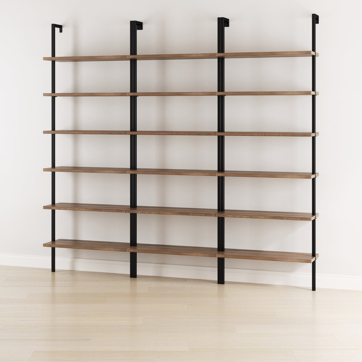 6-Shelf Bookcase Oak Matte Black (Set of 3) - Nathan James