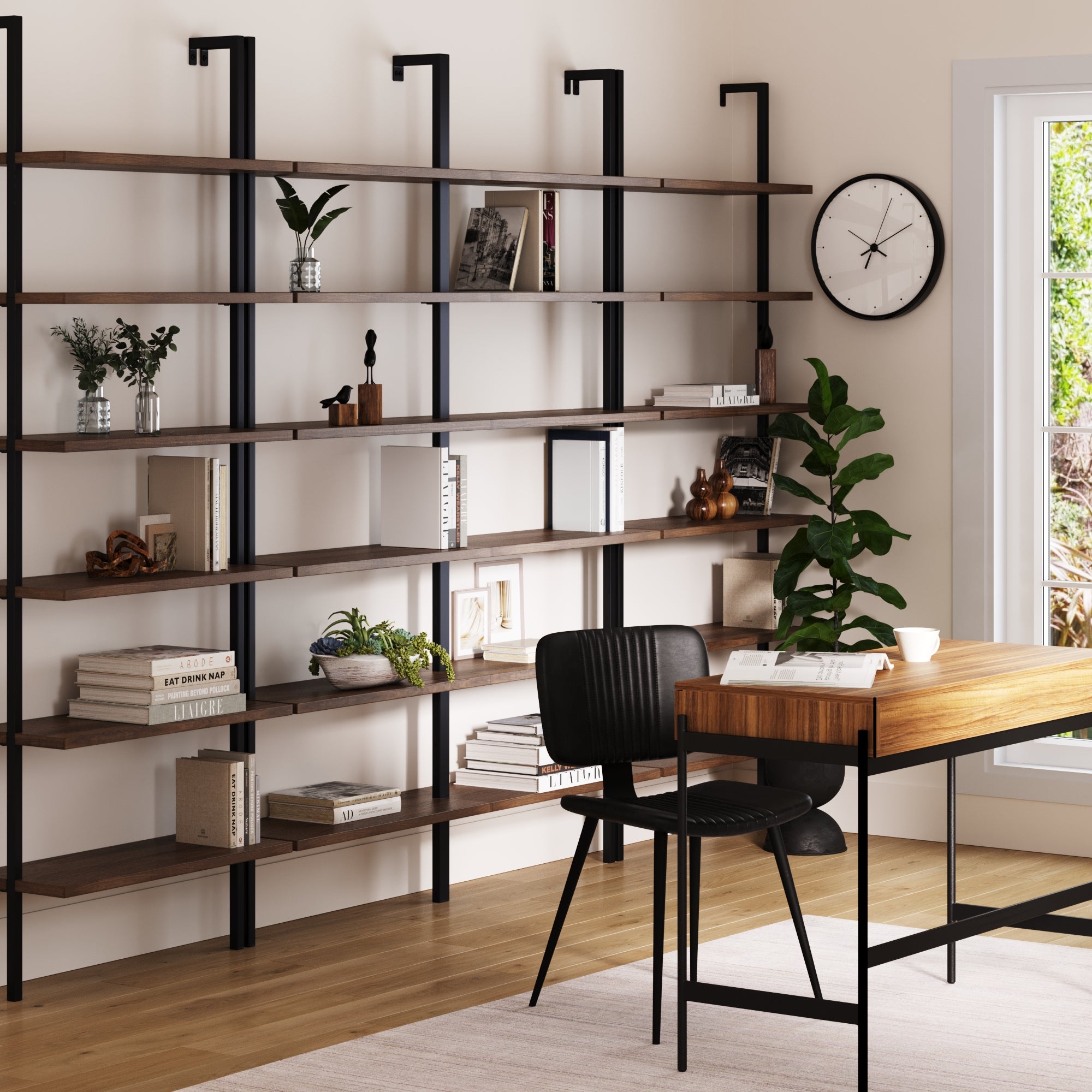6 - Shelf Bookcase Oak Matte Black (Set of 4) - Nathan James