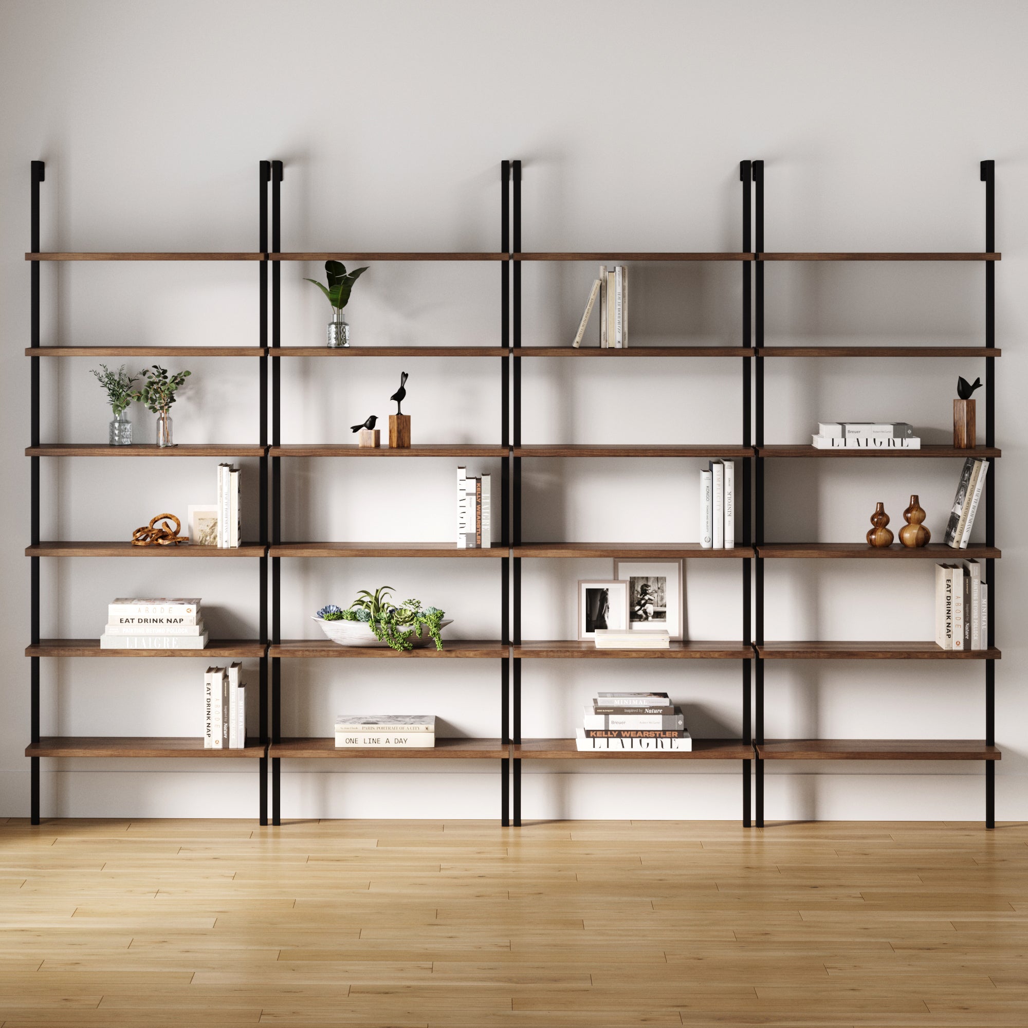 6 - Shelf Bookcase Oak Matte Black (Set of 4) - Nathan James