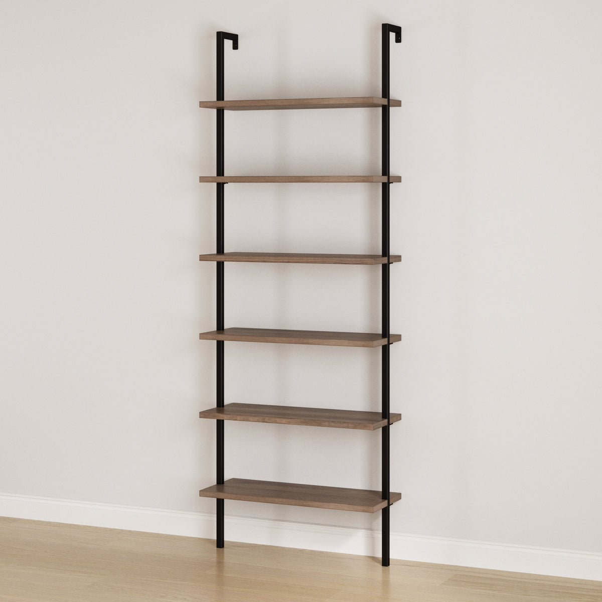 6-Shelf Ladder Bookshelf Oak Matte Black - Nathan James
