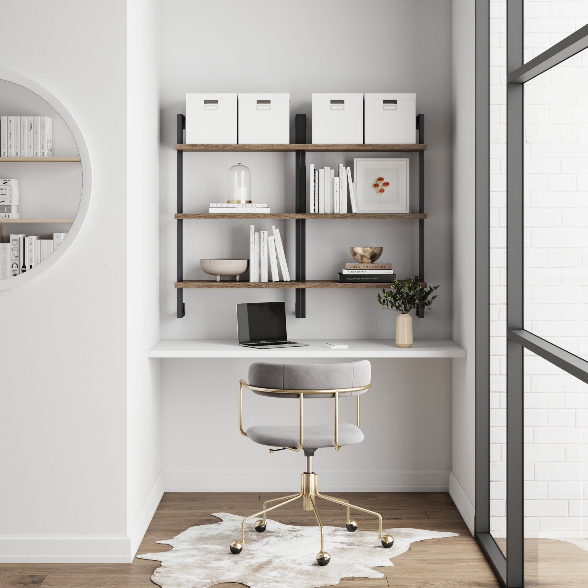 3 - Shelf Ladder Bookshelf Oak Matte Black (Set of 2) - Nathan James