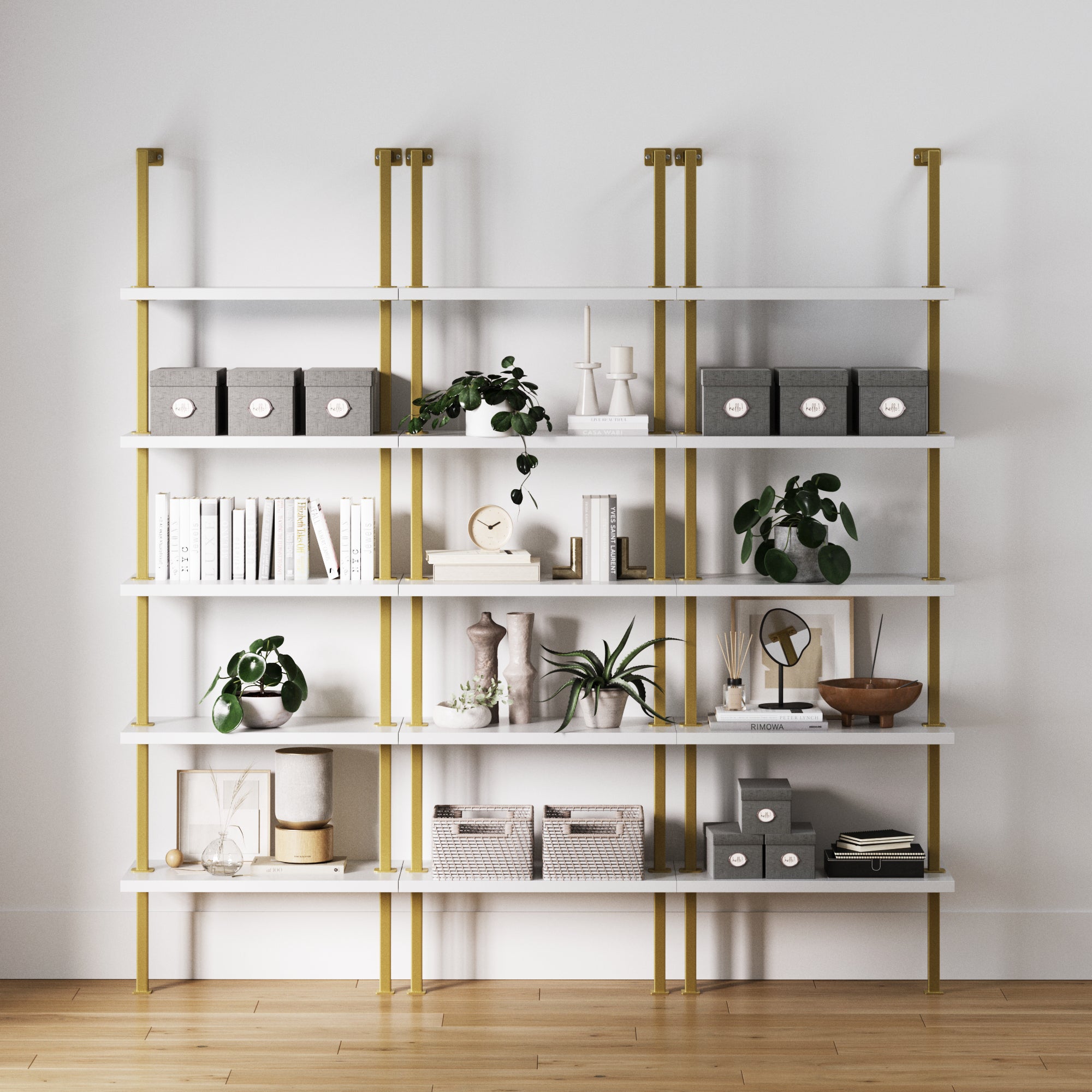 5 - Shelf Ladder Wall Bookshelves White Gold (Set of 3) - Nathan James