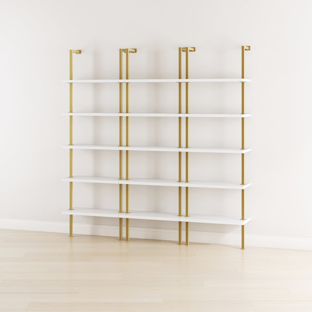 5-Shelf Ladder Wall Bookshelves White Gold (Set of 3) - Nathan James