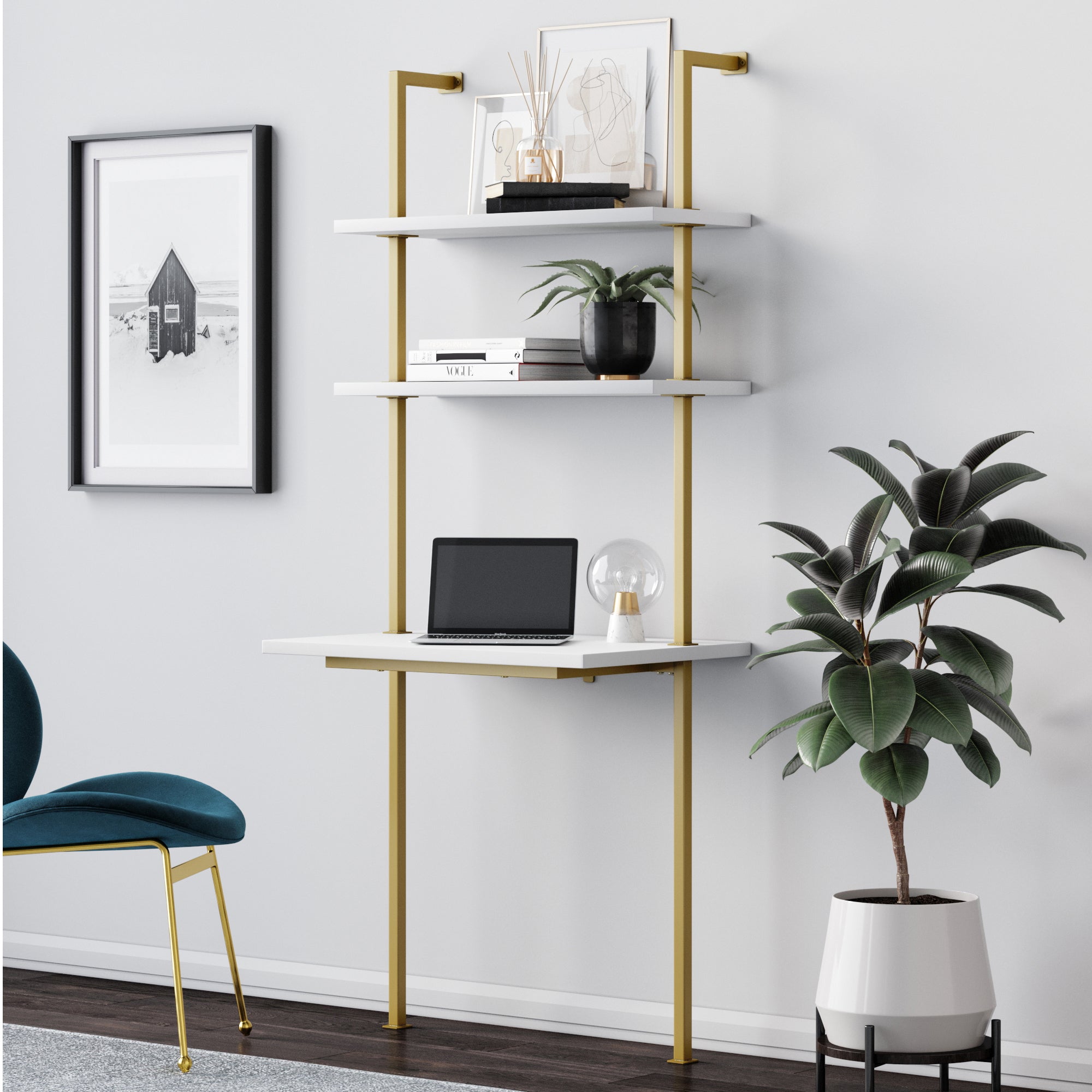 Wood Wall Mount Ladder 2 - Shelf Desk Nutmeg - Nathan James