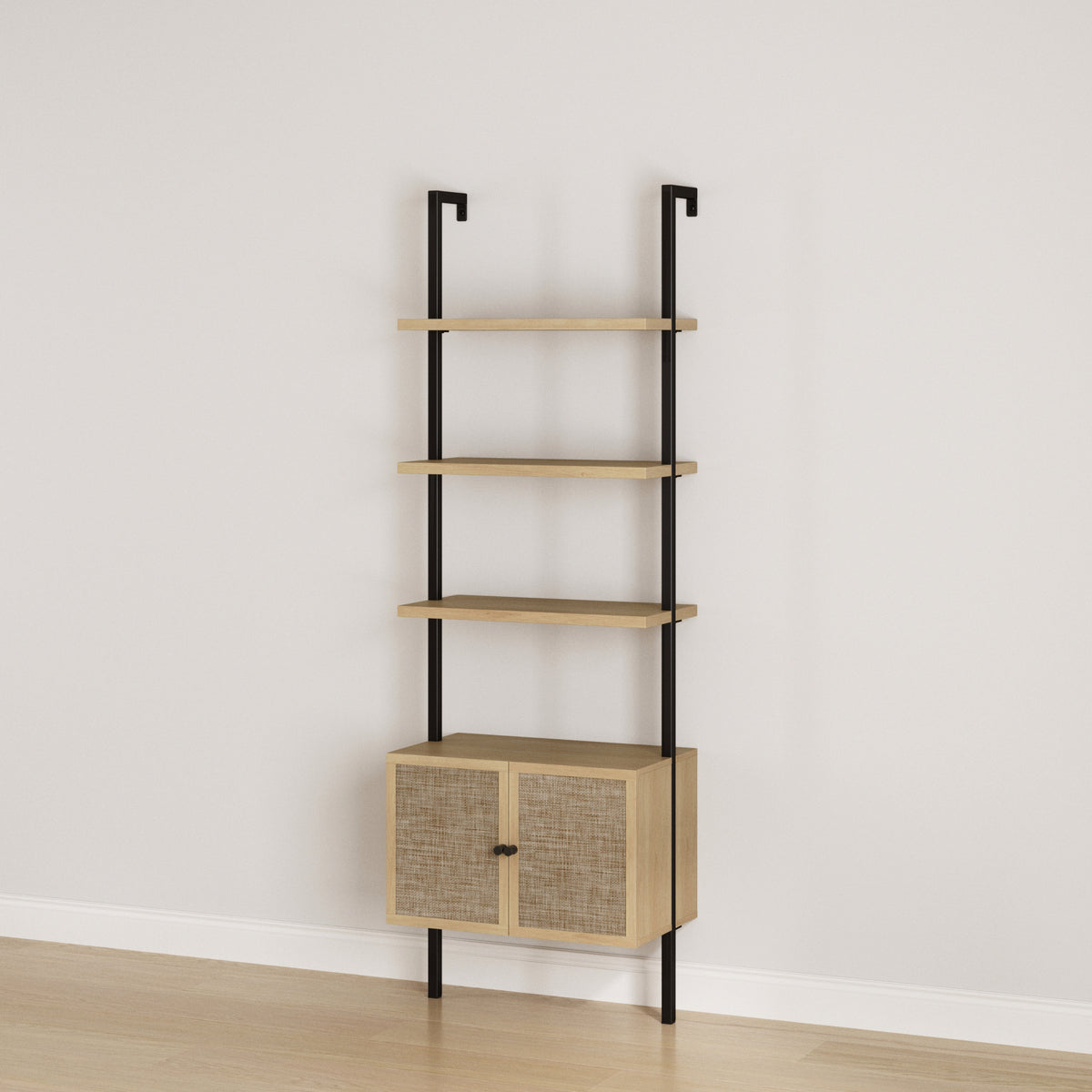 Rattan Ladder Storage Bookshelf with Doors Light Oak - Nathan James