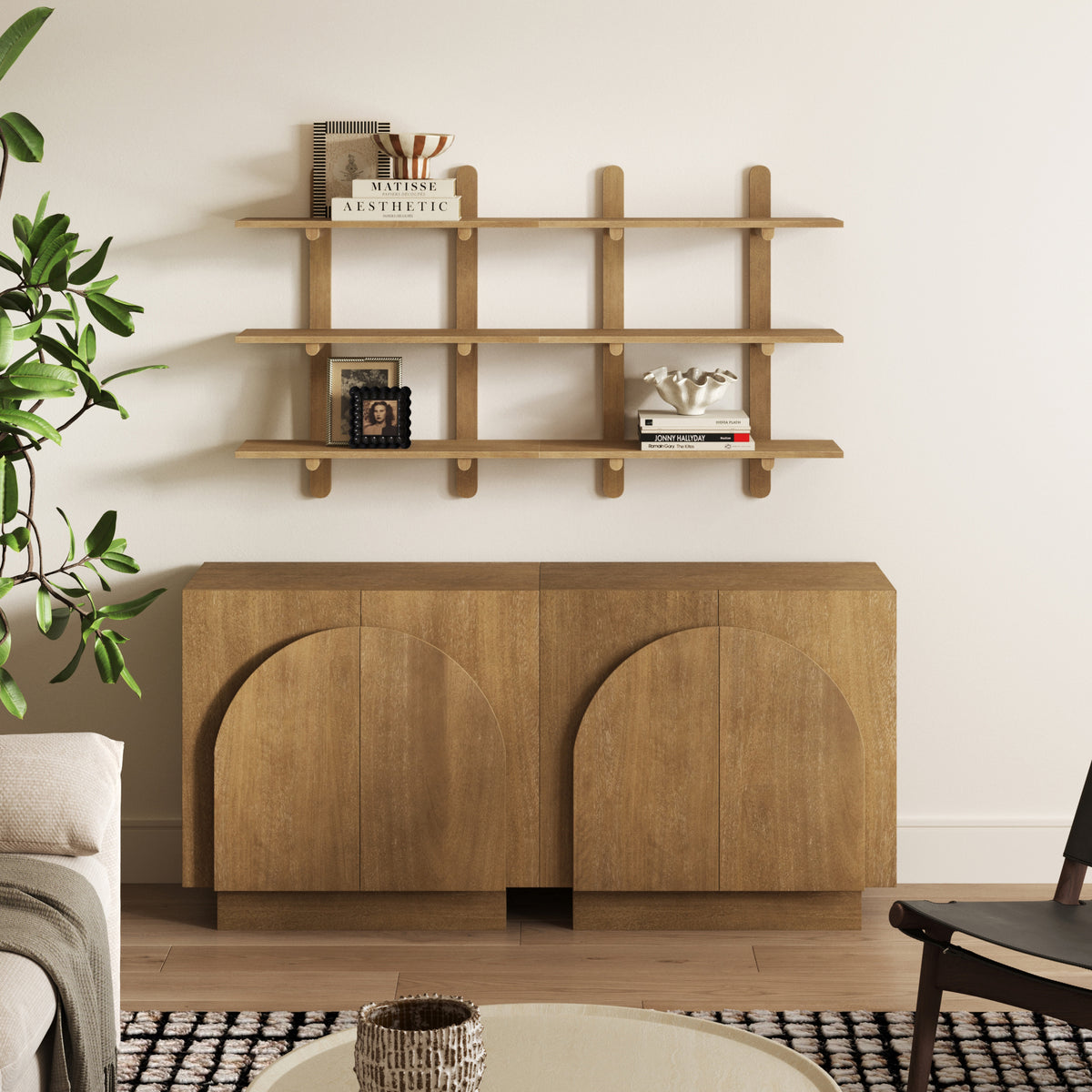 Wooden Mid Century Modern Modular Wall Shelving Light Brown (Set of 2) - Nathan James