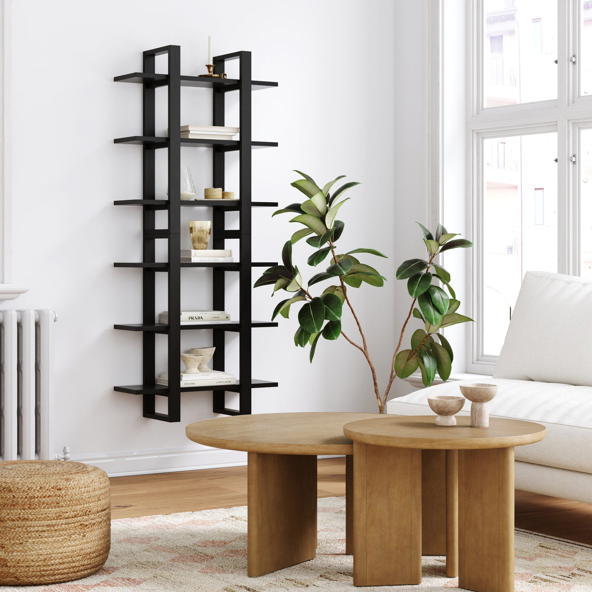 Solid Wood Modular Floating Wall Shelf Black Oak (Set of 2) - Nathan James