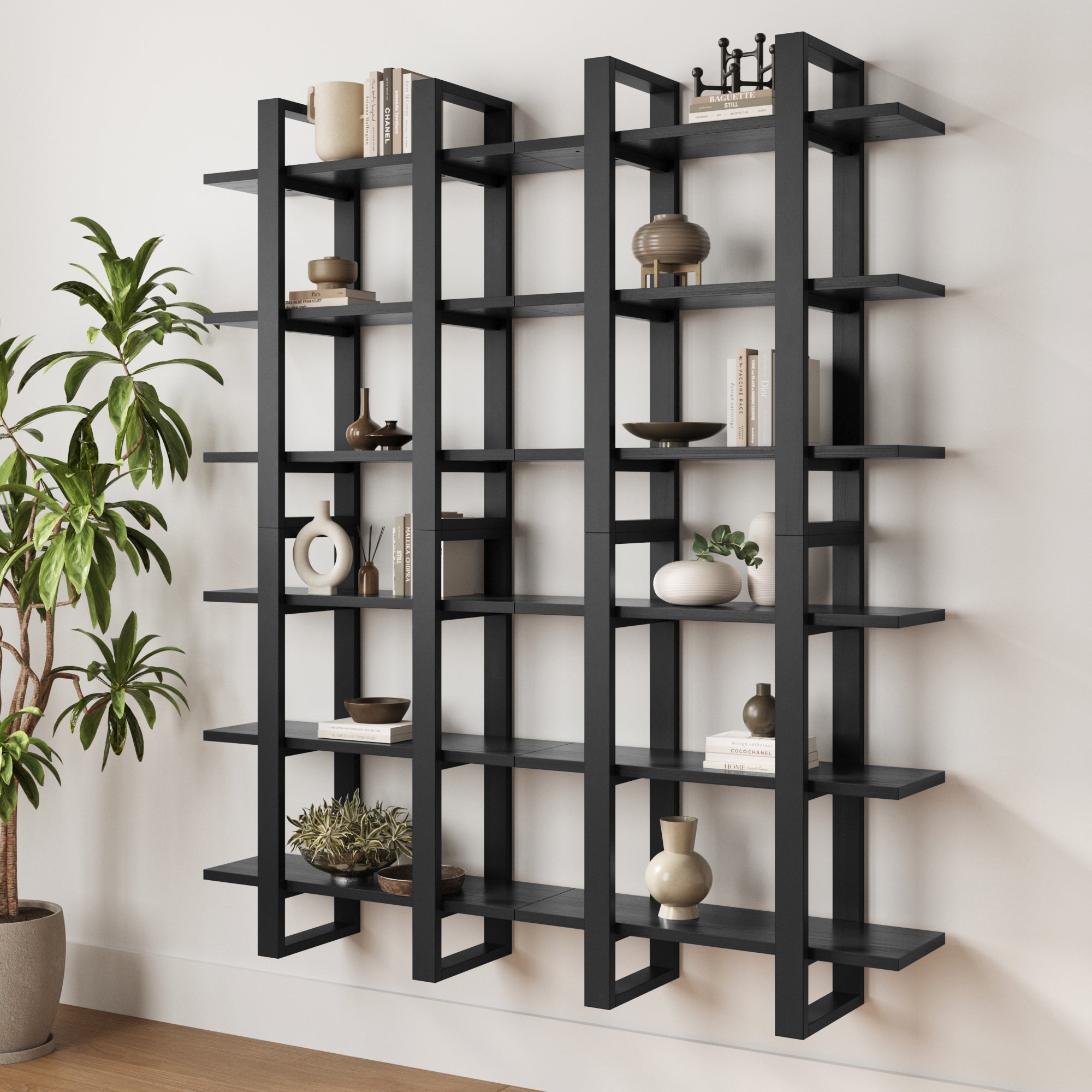 Solid Wood Modular Floating Wall Shelf Black Oak (Set of 4) - Nathan James