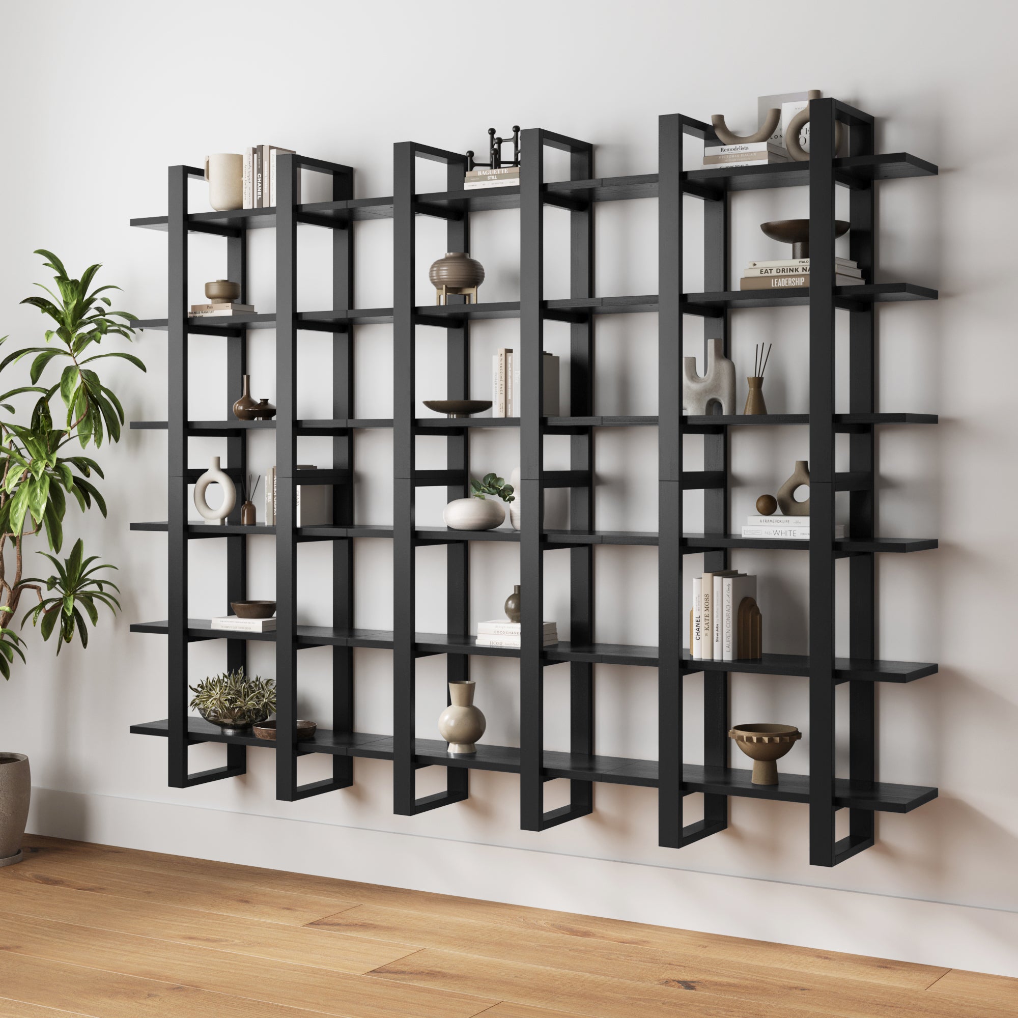 Solid Wood Modular Floating Wall Shelf Black Oak (Set of 6) - Nathan James