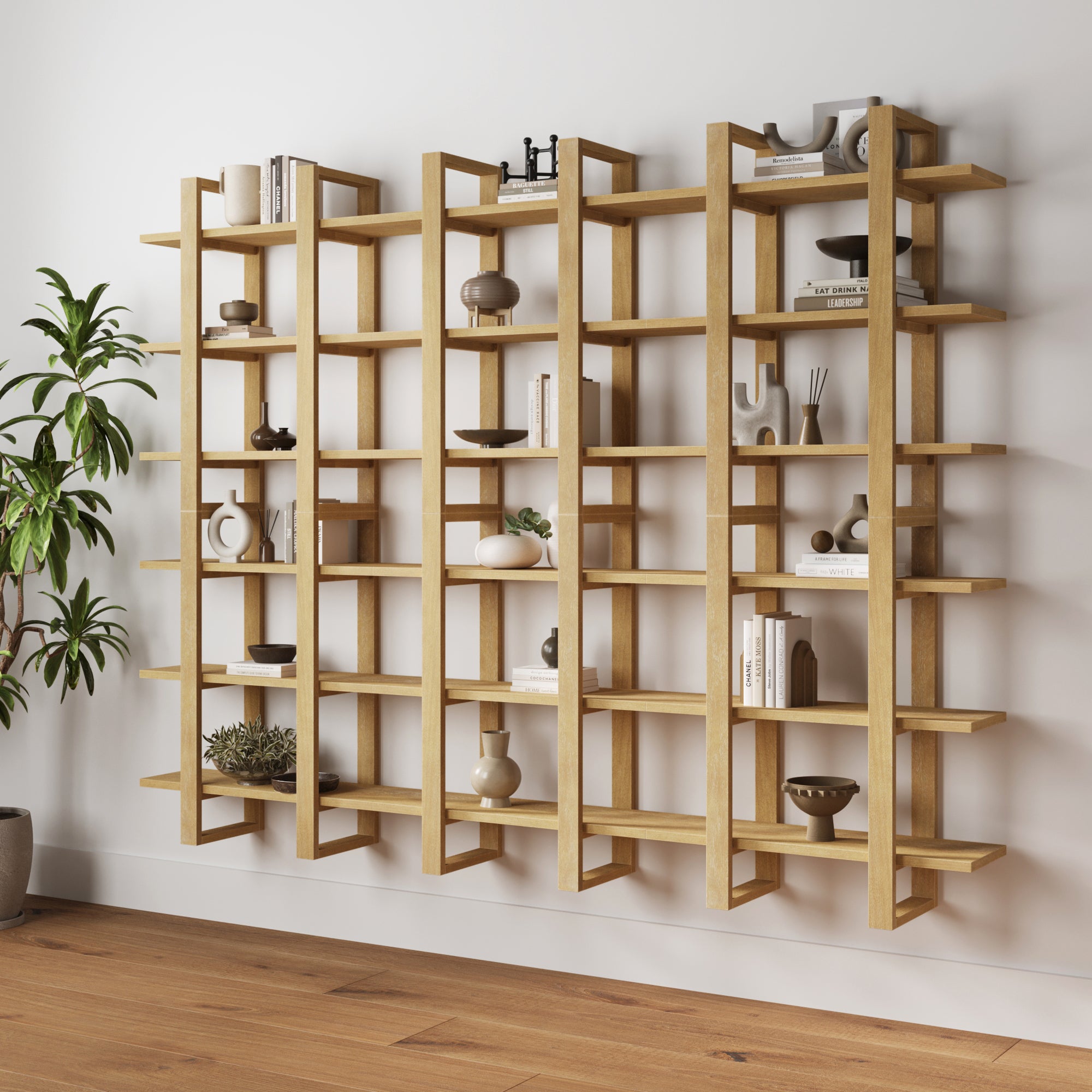 Solid Wood Modular Floating Wall Shelf Light Brown (Set of 6) - Nathan James