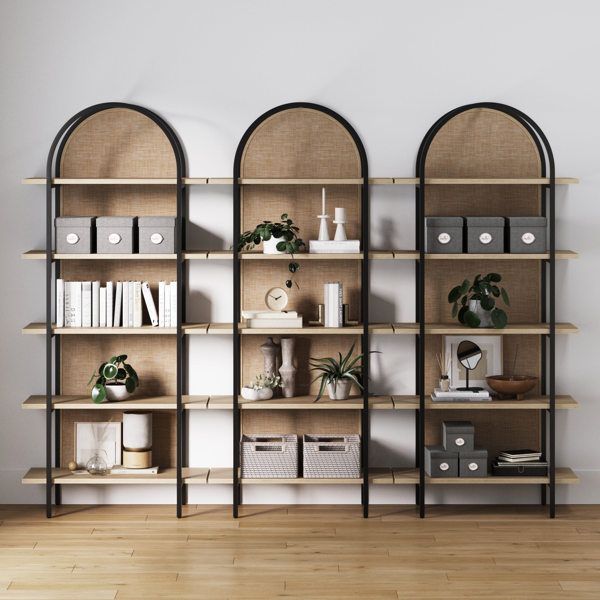 Boho Rattan & Wood Arched Bookshelves (Set of 3) - Nathan James