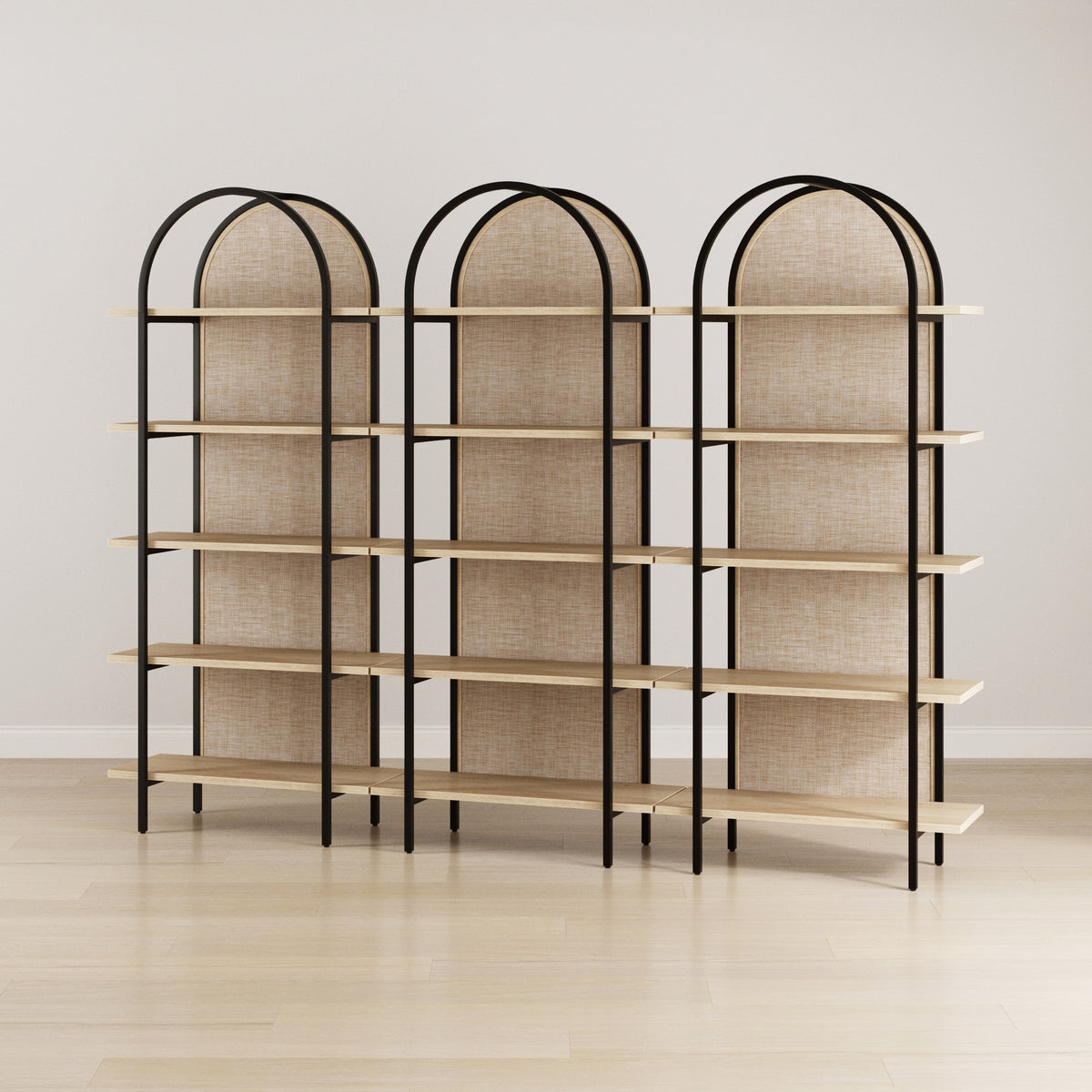 Boho Rattan & Wood Arched Bookshelves (Set of 3) - Nathan James