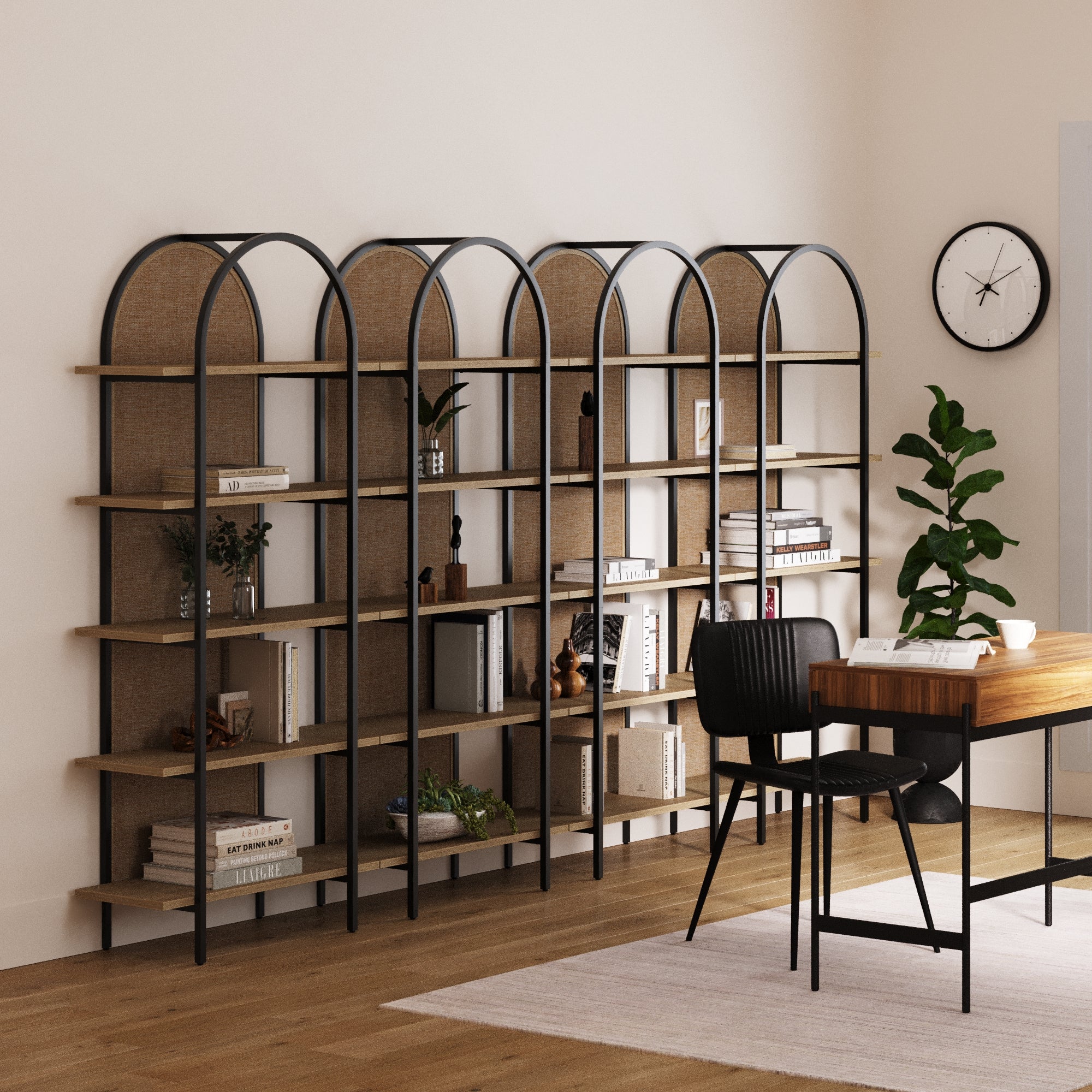 Boho Rattan & Wood Arched Bookshelves (Set of 4) - Nathan James
