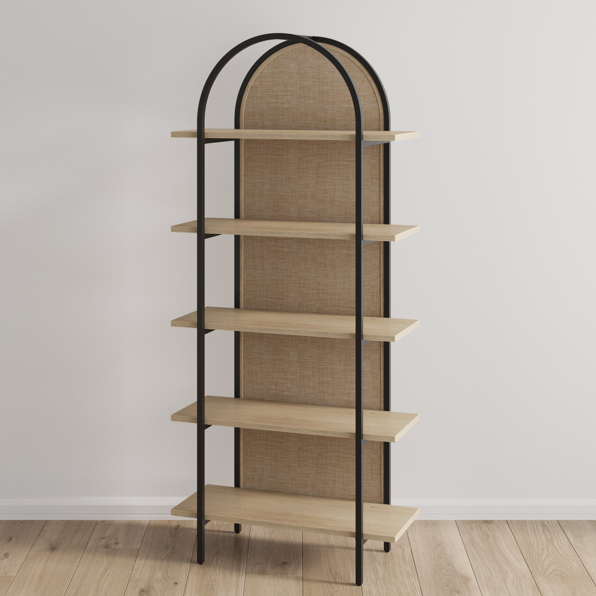 Boho Rattan & Wood Arched Bookshelf - Nathan James