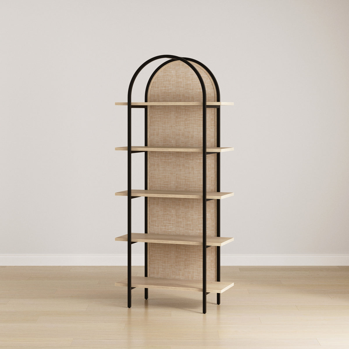Boho Rattan & Wood Arched Bookshelf - Nathan James