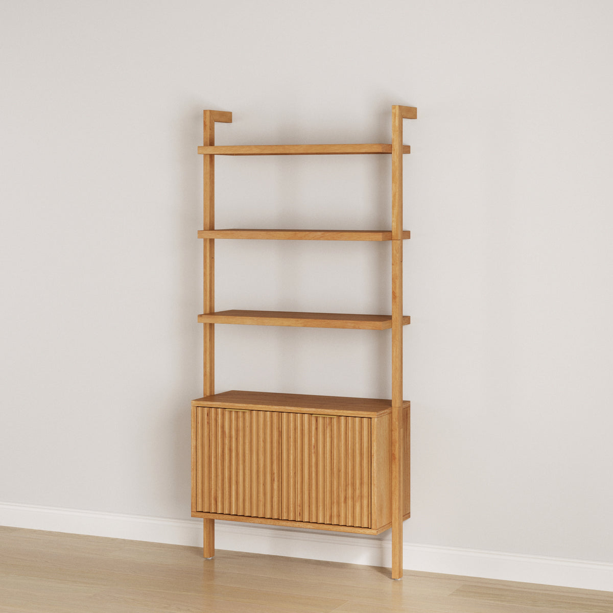 Mid-Century Fluted Wall Bookshelf with Doors Warm Pine - Nathan James