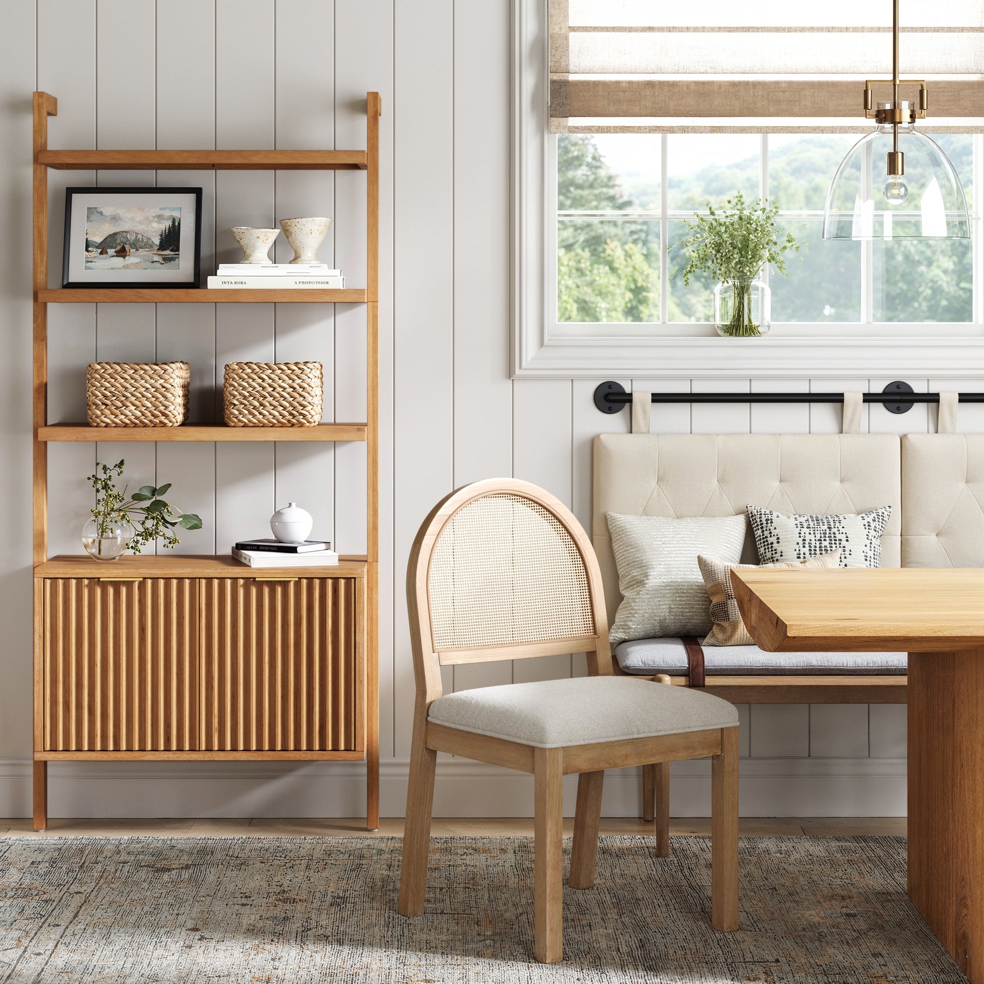 Mid - Century Fluted Wall Bookshelf with Doors Warm Pine - Nathan James