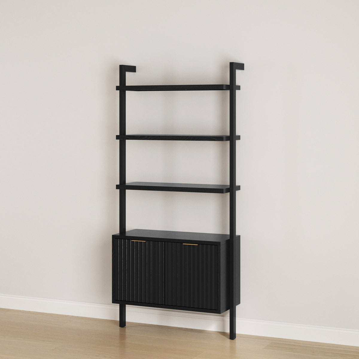 Mid-Century Fluted Wall Bookshelf with Doors Black - Nathan James