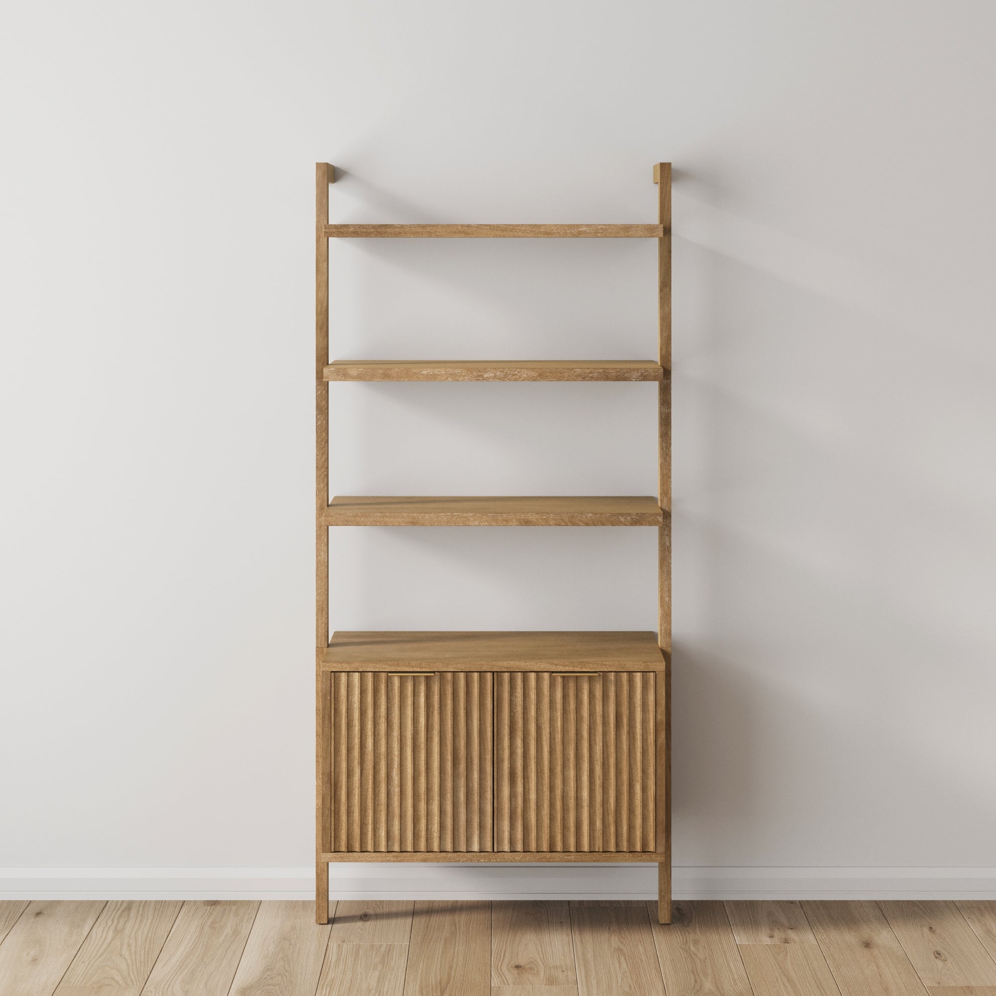 Mid - Century Fluted Wall Bookshelf with Doors Light Brown - Nathan James