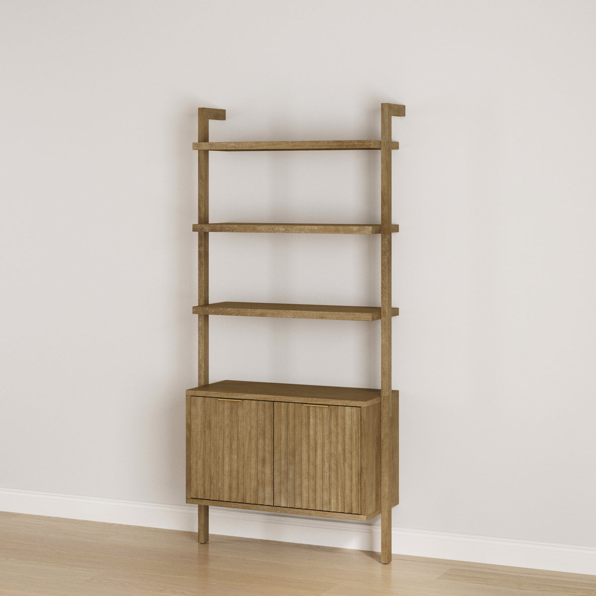 Mid-Century Fluted Wall Bookshelf with Doors Light Brown - Nathan James