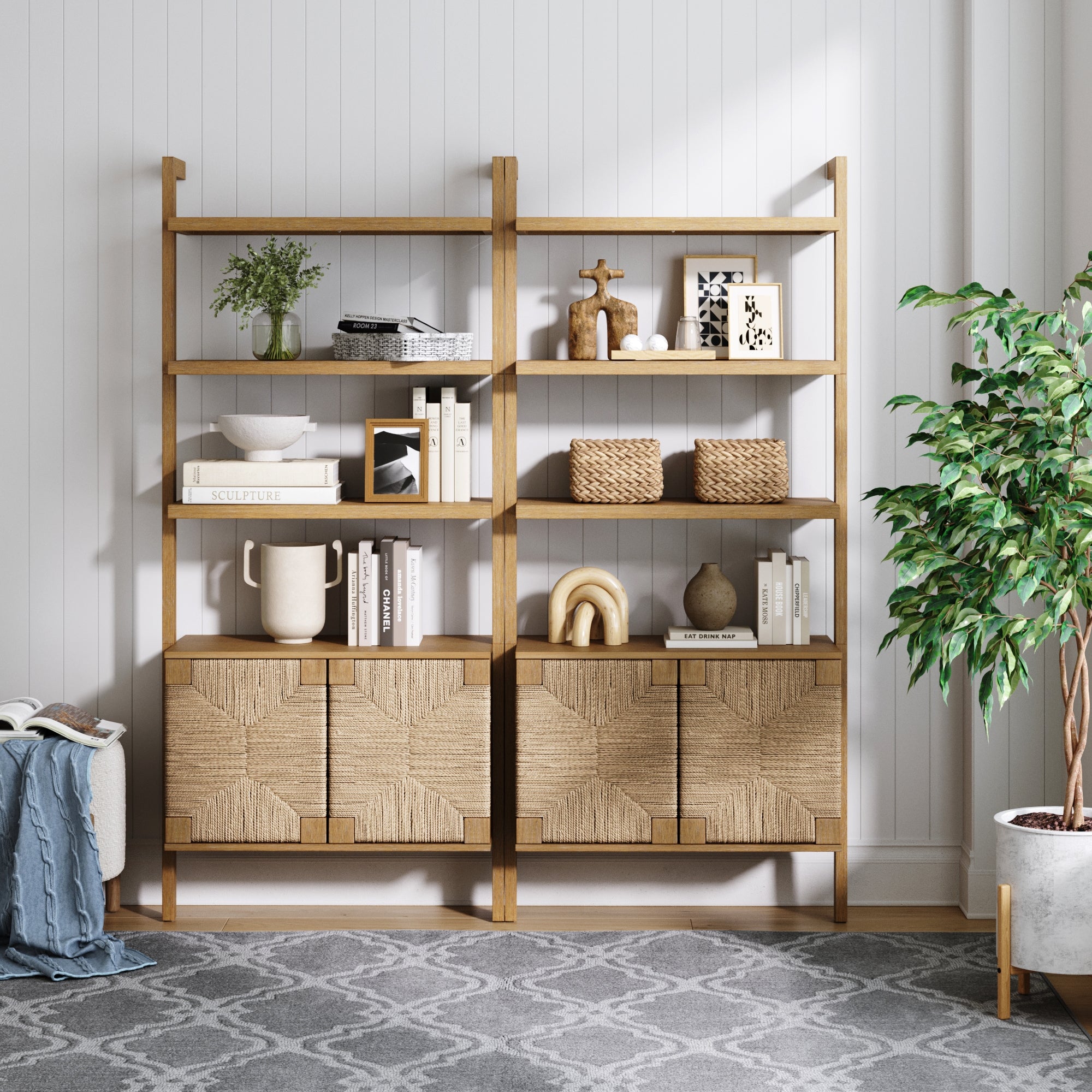 Seagrass Wall Bookshelves with Doors Light Brown (Set of 2) - Nathan James