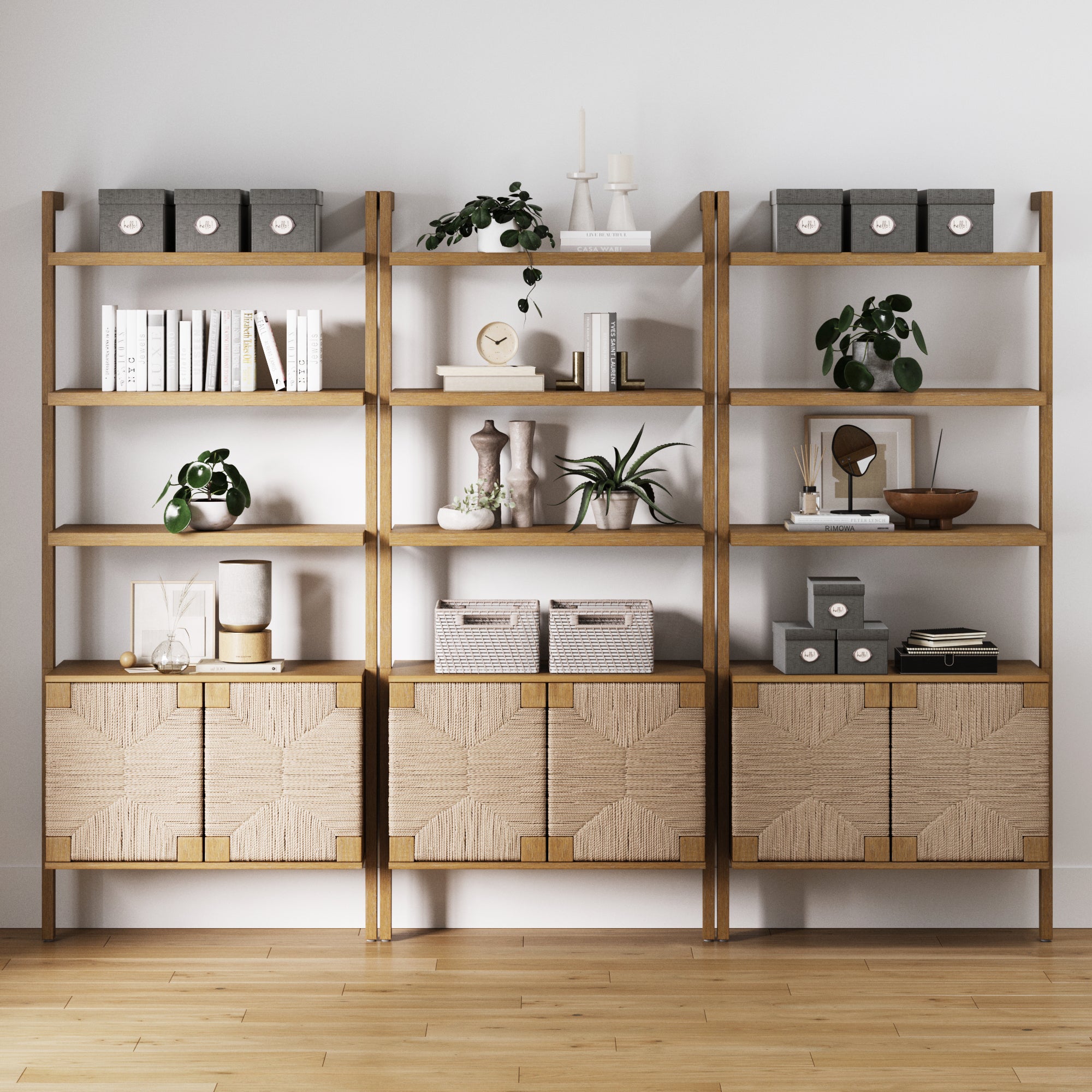 Seagrass Wall Bookshelves with Doors Light Brown (Set of 3) - Nathan James