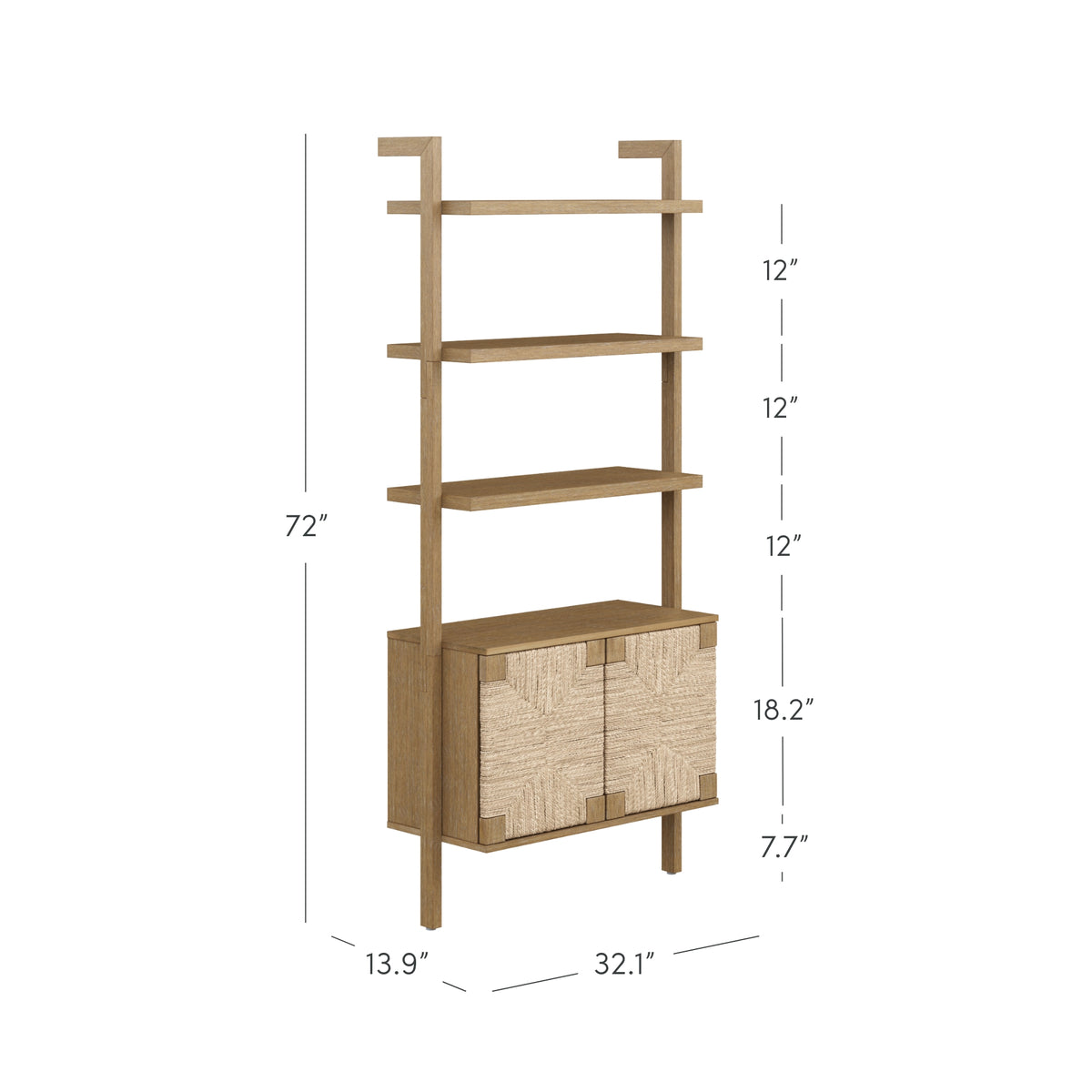 Seagrass Wall Bookshelf with Doors Light Brown - Nathan James
