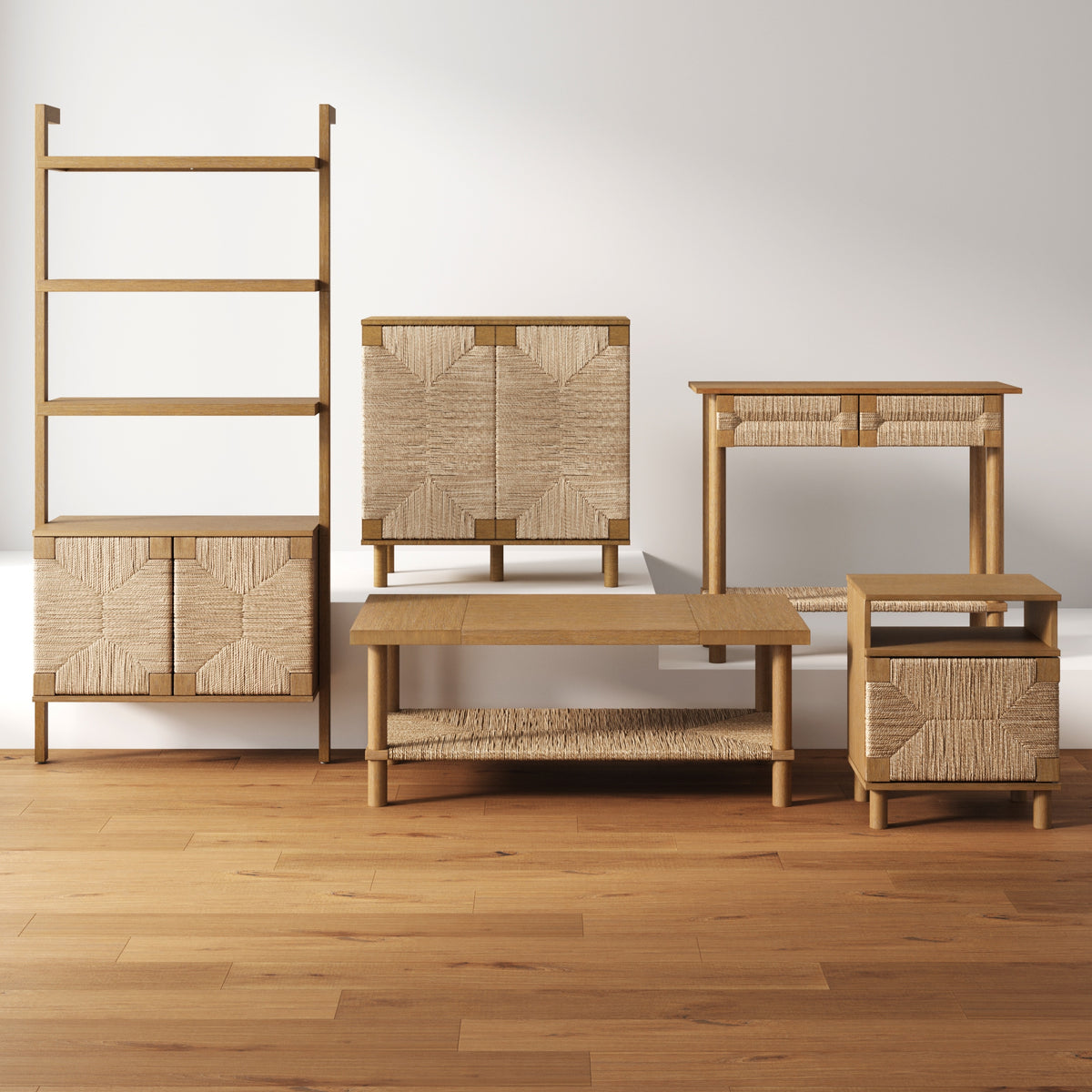 Seagrass Wall Bookshelf with Doors Light Brown - Nathan James