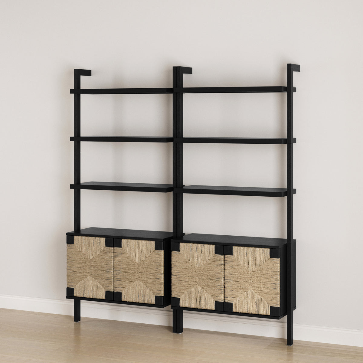 Seagrass Wall Bookshelves with Doors Black (Set of 2) - Nathan James