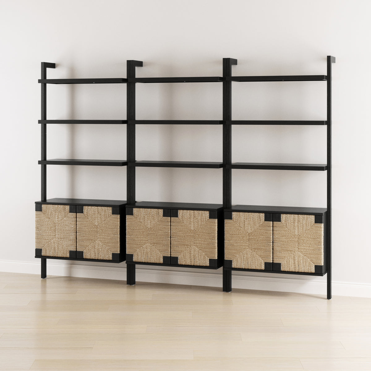 Seagrass Wall Bookshelves with Doors Black (Set of 3) - Nathan James