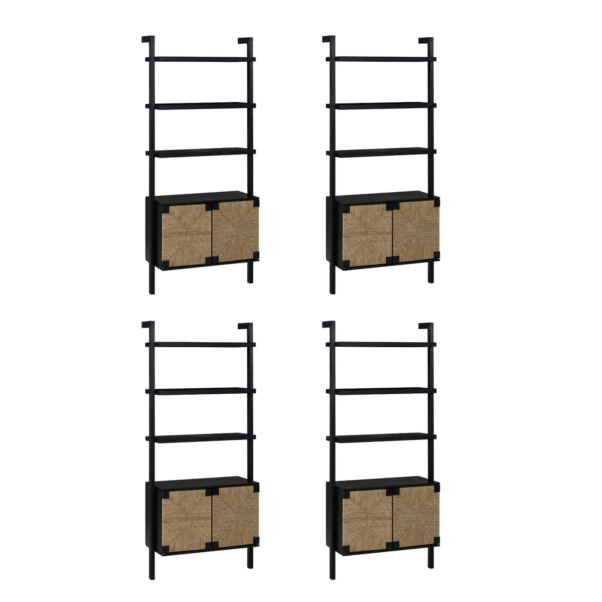 Seagrass Wall Bookshelves with Doors Black (Set of 4) - Nathan James