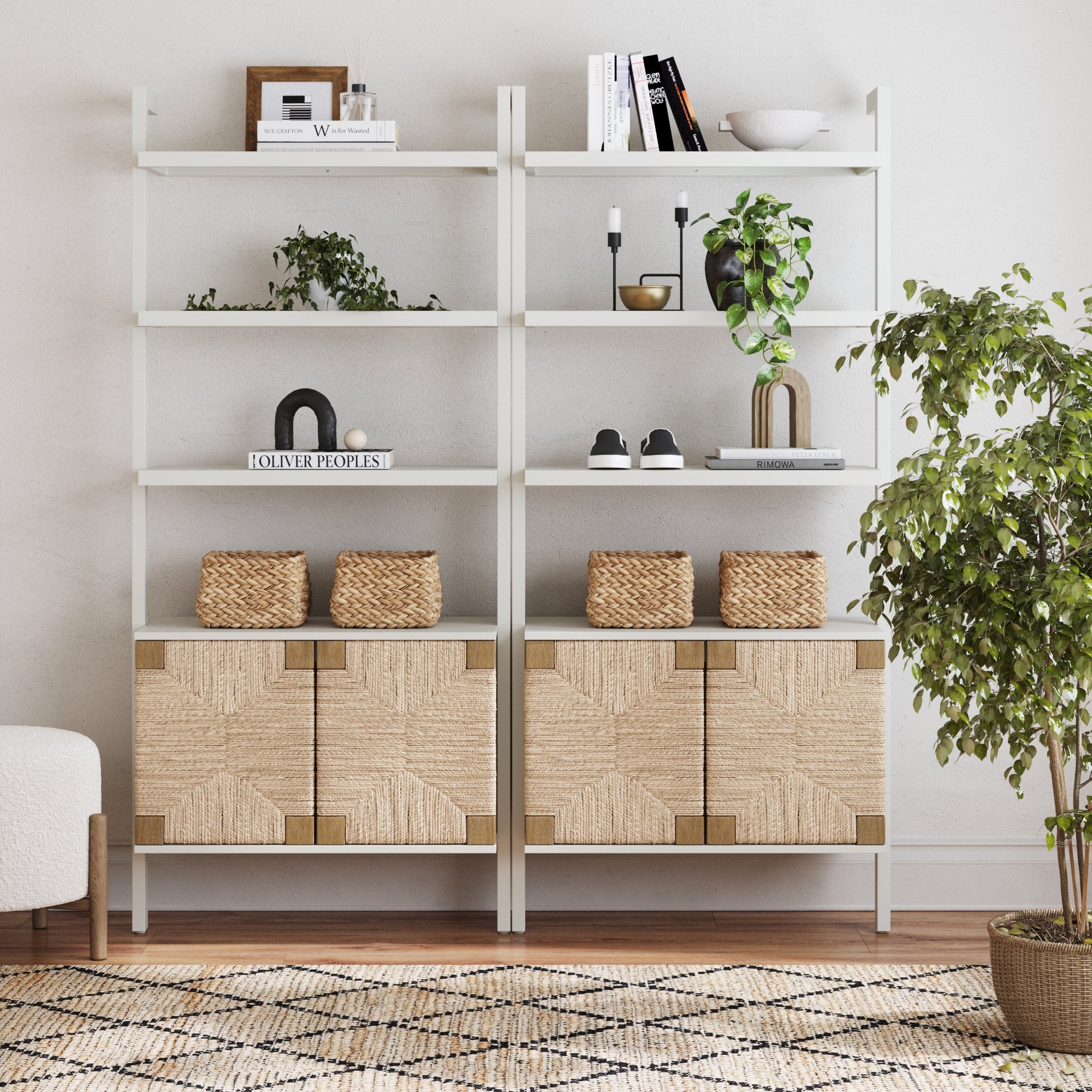Seagrass Wall Bookshelves with Doors White (Set of 2) - Nathan James