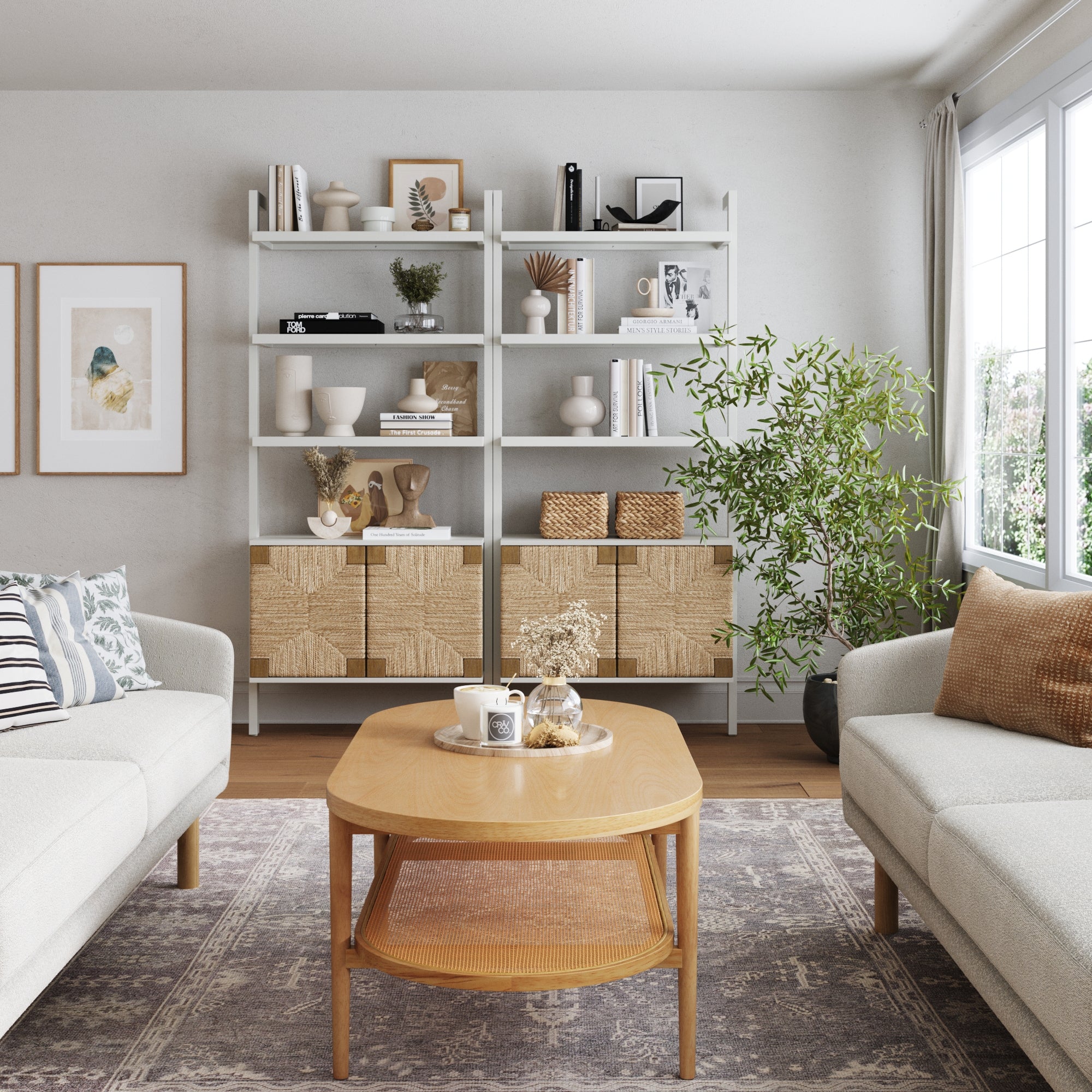 Seagrass Wall Bookshelves with Doors White (Set of 2) - Nathan James