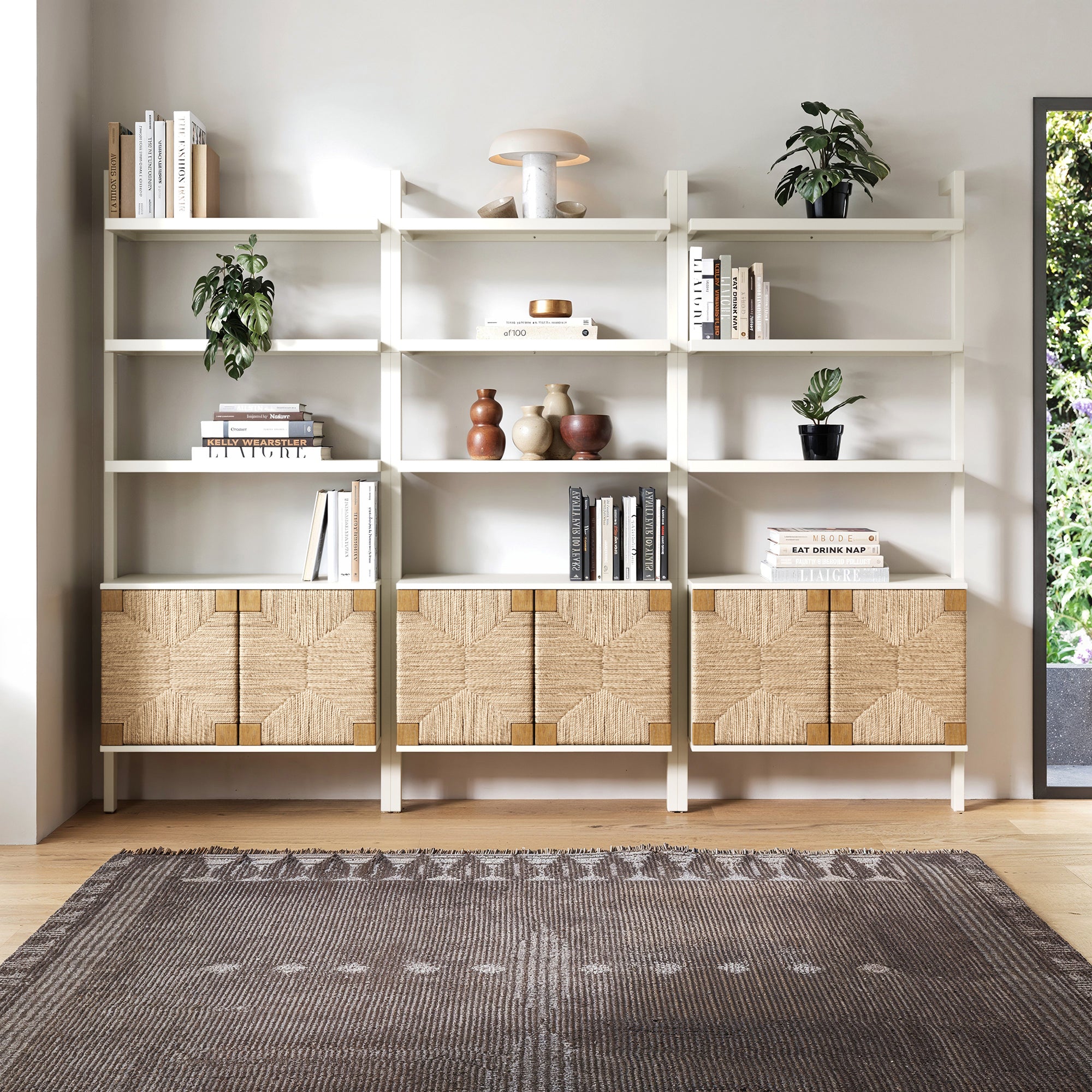 Seagrass Wall Bookshelves with Doors White (Set of 3) - Nathan James